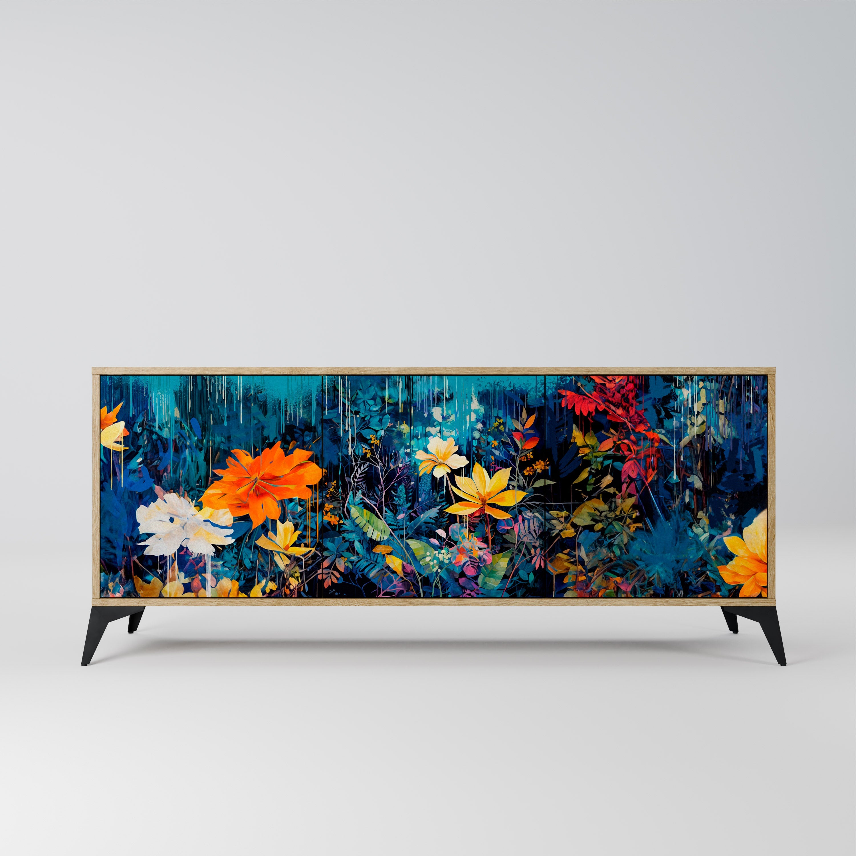 MIDNIGHT BLOSSOM 3-türiges Sideboard in Eichenoptik