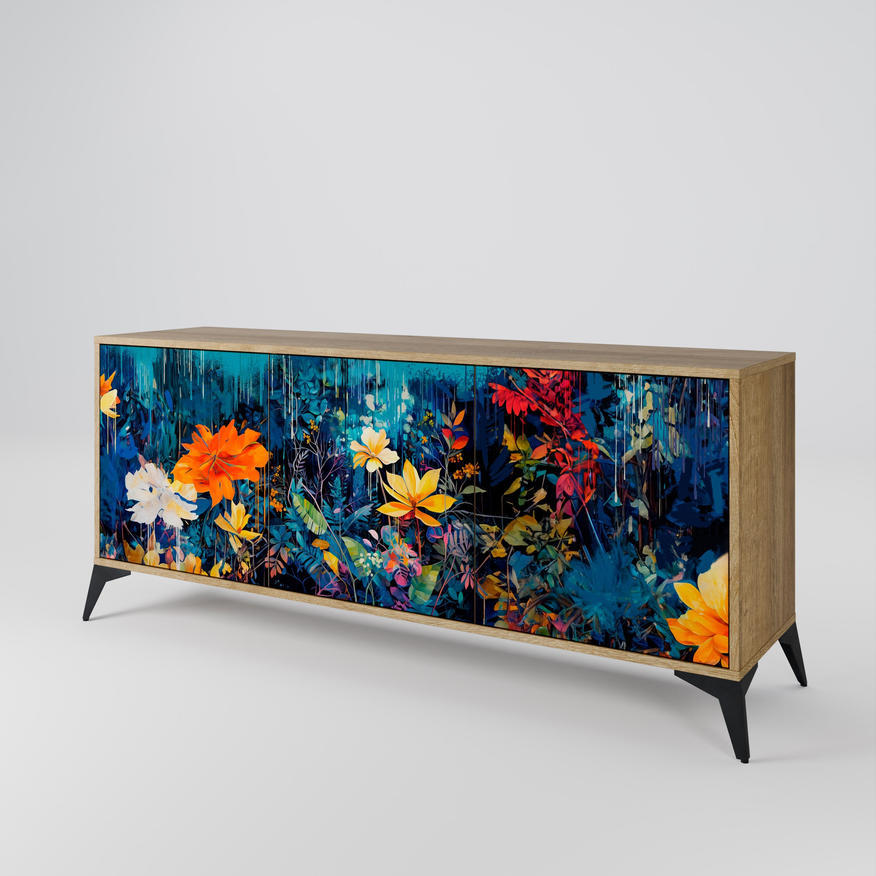 MIDNIGHT BLOSSOM 3-türiges Sideboard in Eichenoptik