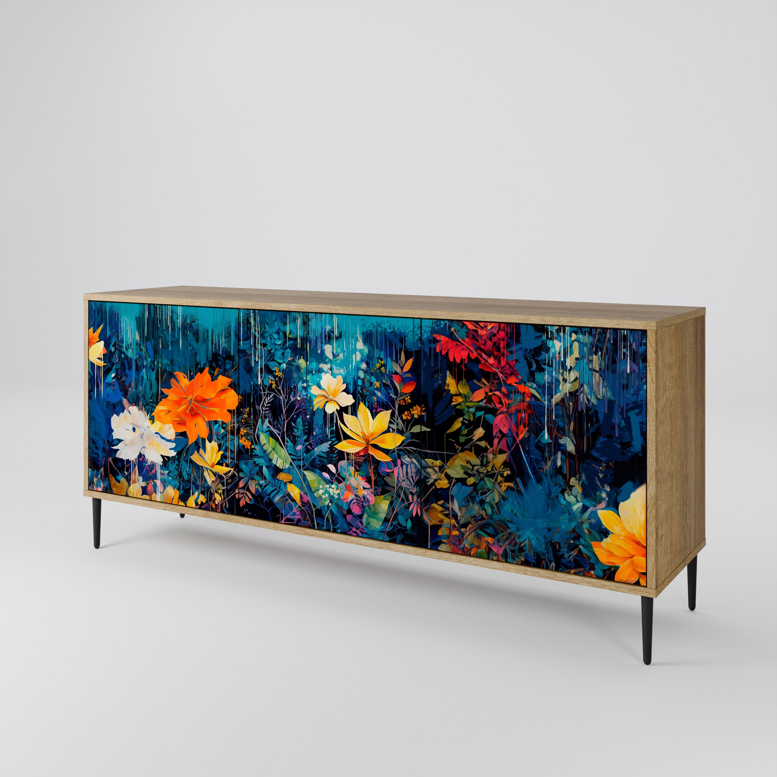 MIDNIGHT BLOSSOM 3-türiges Sideboard in Eichenoptik
