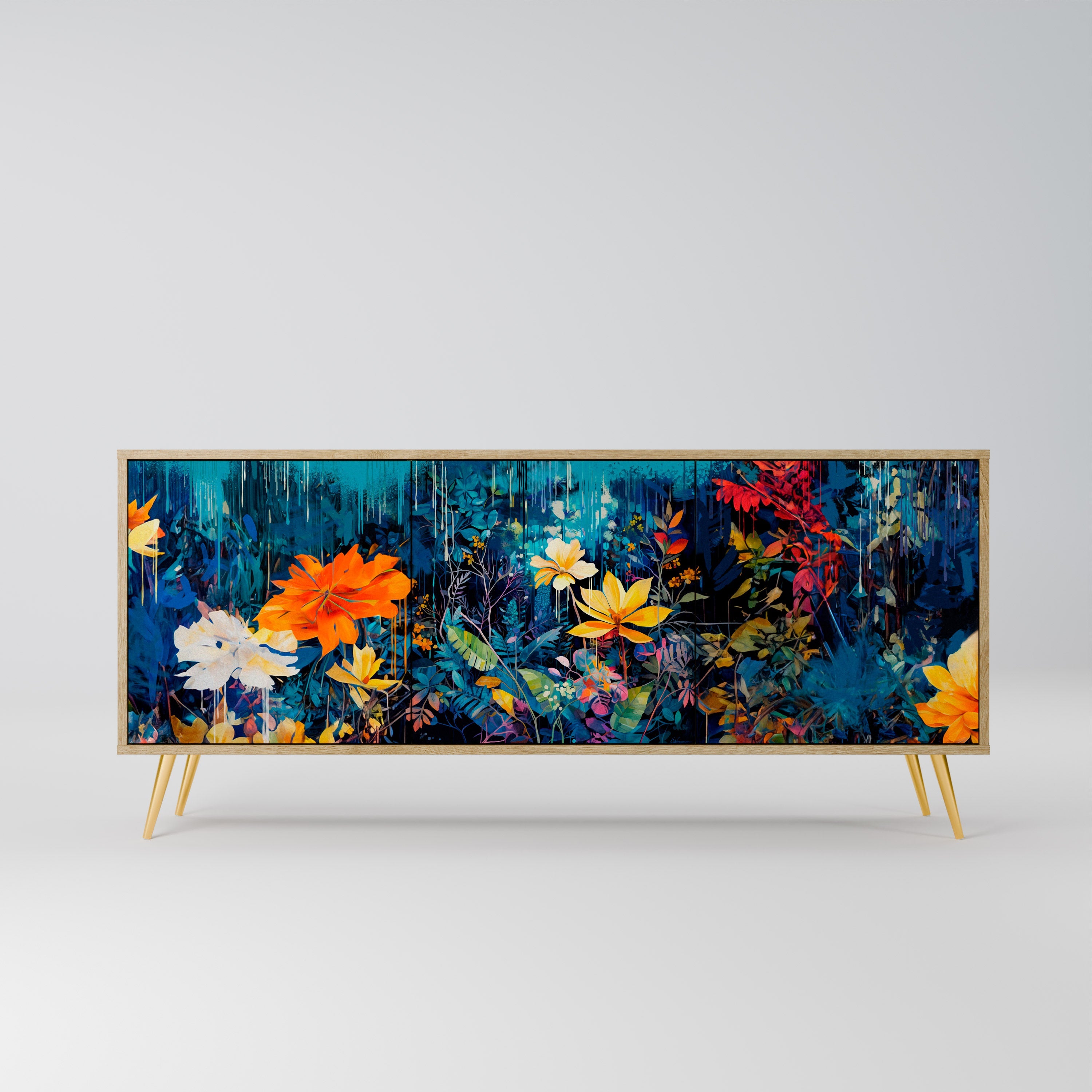 MIDNIGHT BLOSSOM 3-türiges Sideboard in Eichenoptik