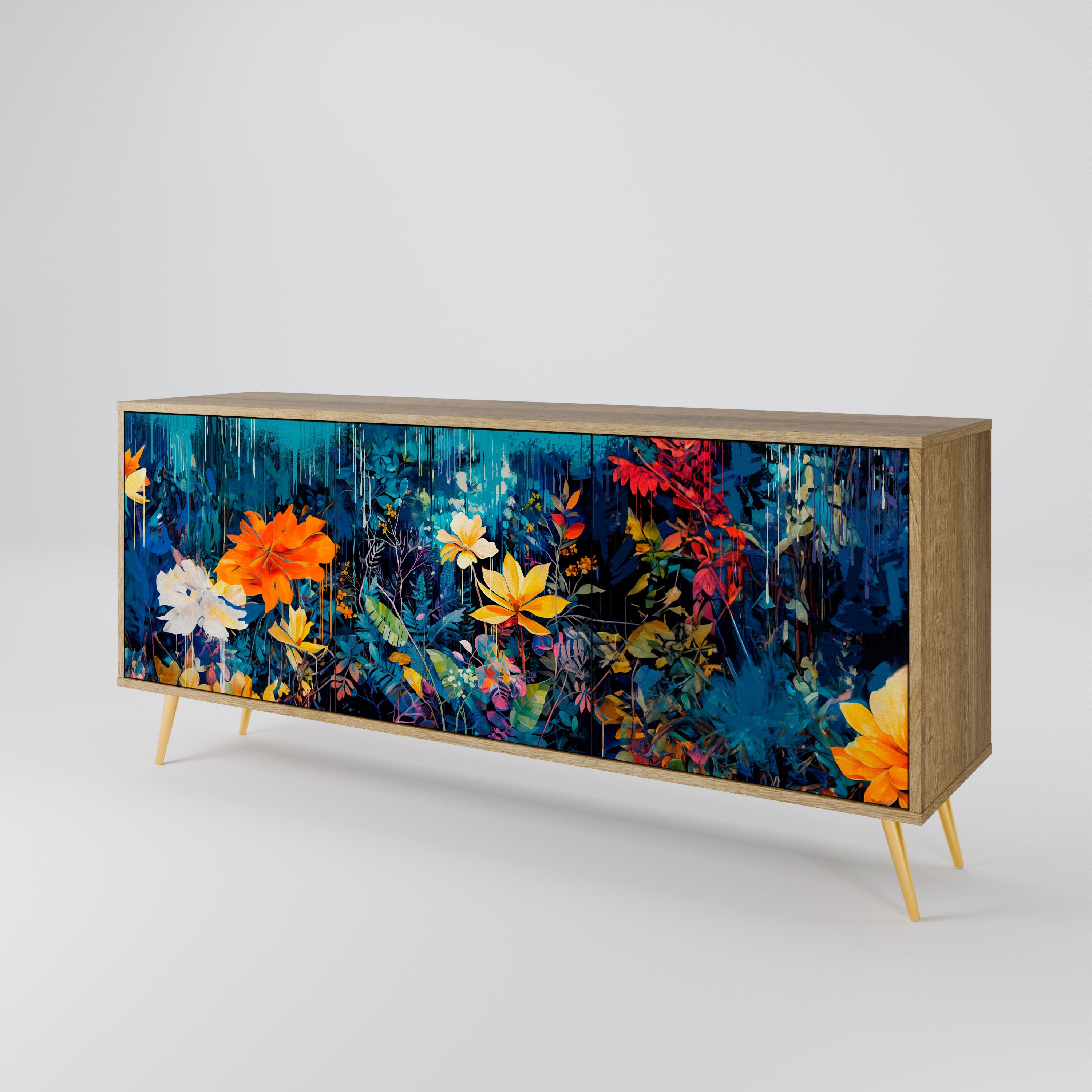 MIDNIGHT BLOSSOM 3-türiges Sideboard in Eichenoptik