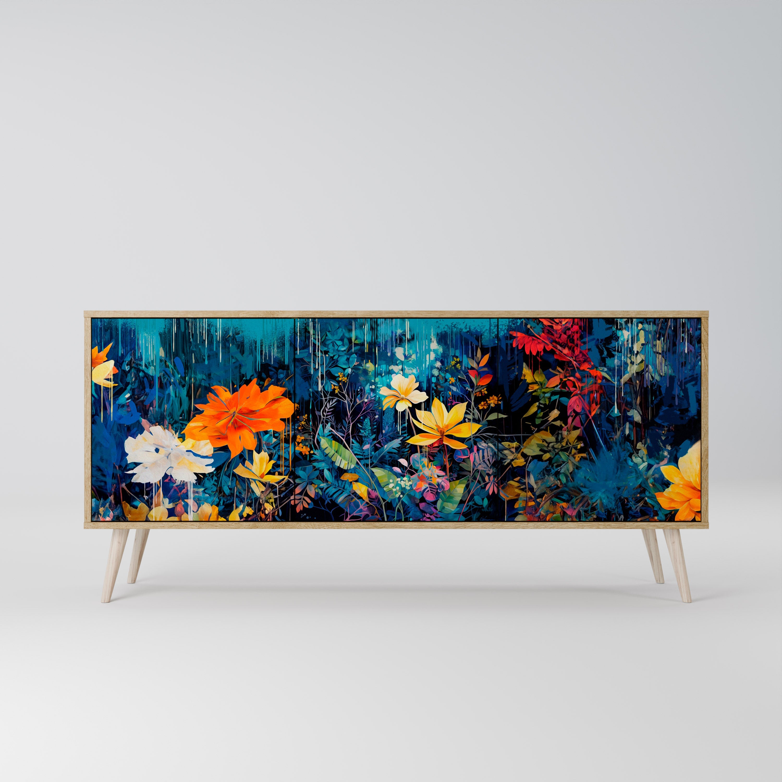 MIDNIGHT BLOSSOM 3-türiges Sideboard in Eichenoptik