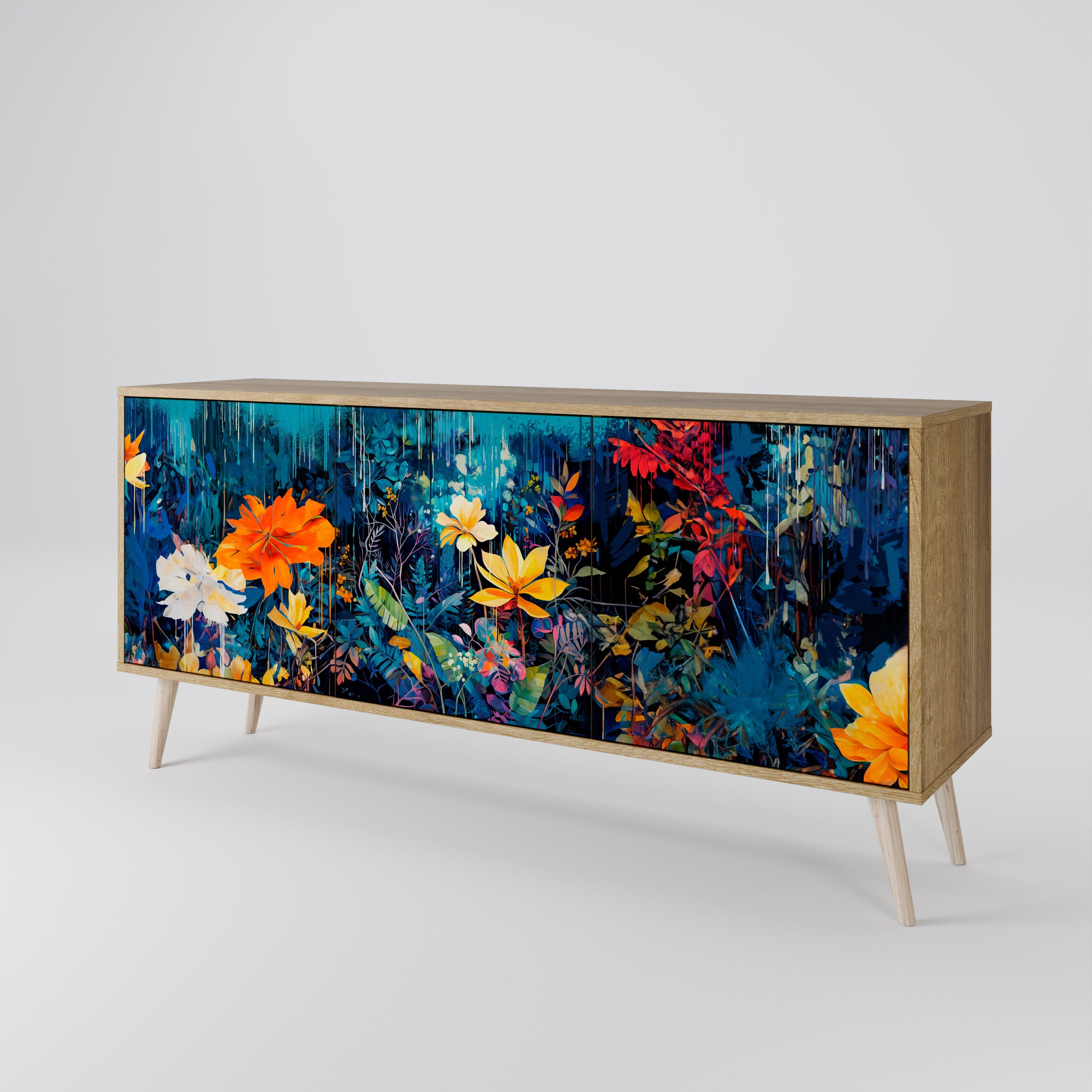 MIDNIGHT BLOSSOM 3-türiges Sideboard in Eichenoptik