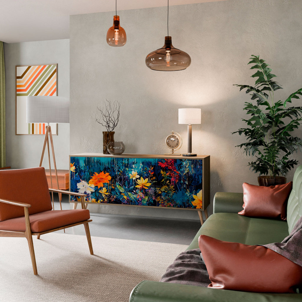 MIDNIGHT BLOSSOM 3-türiges Sideboard in Eichenoptik