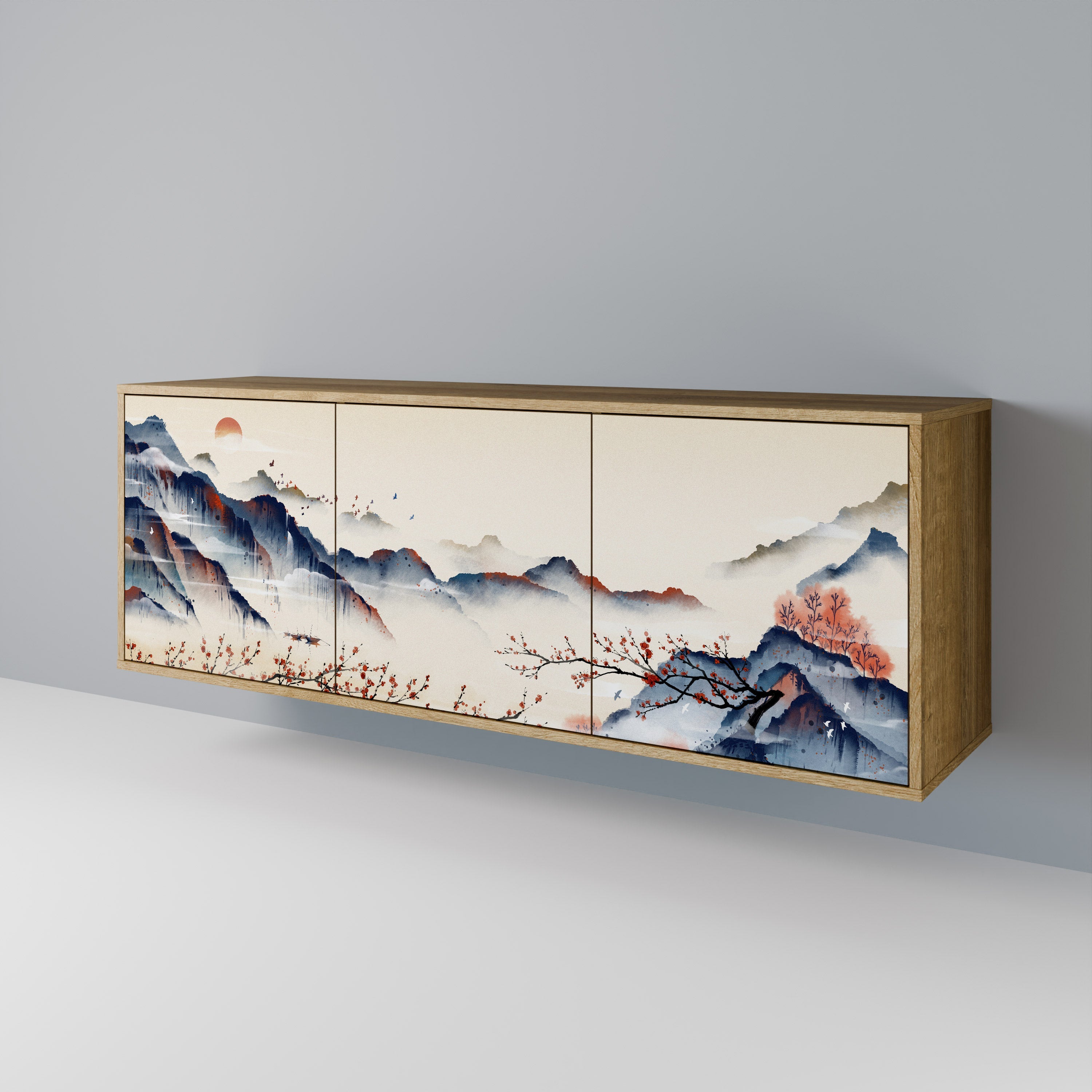 JAPANESE LANDSCAPE 3-türiges Sideboard in Eichenoptik