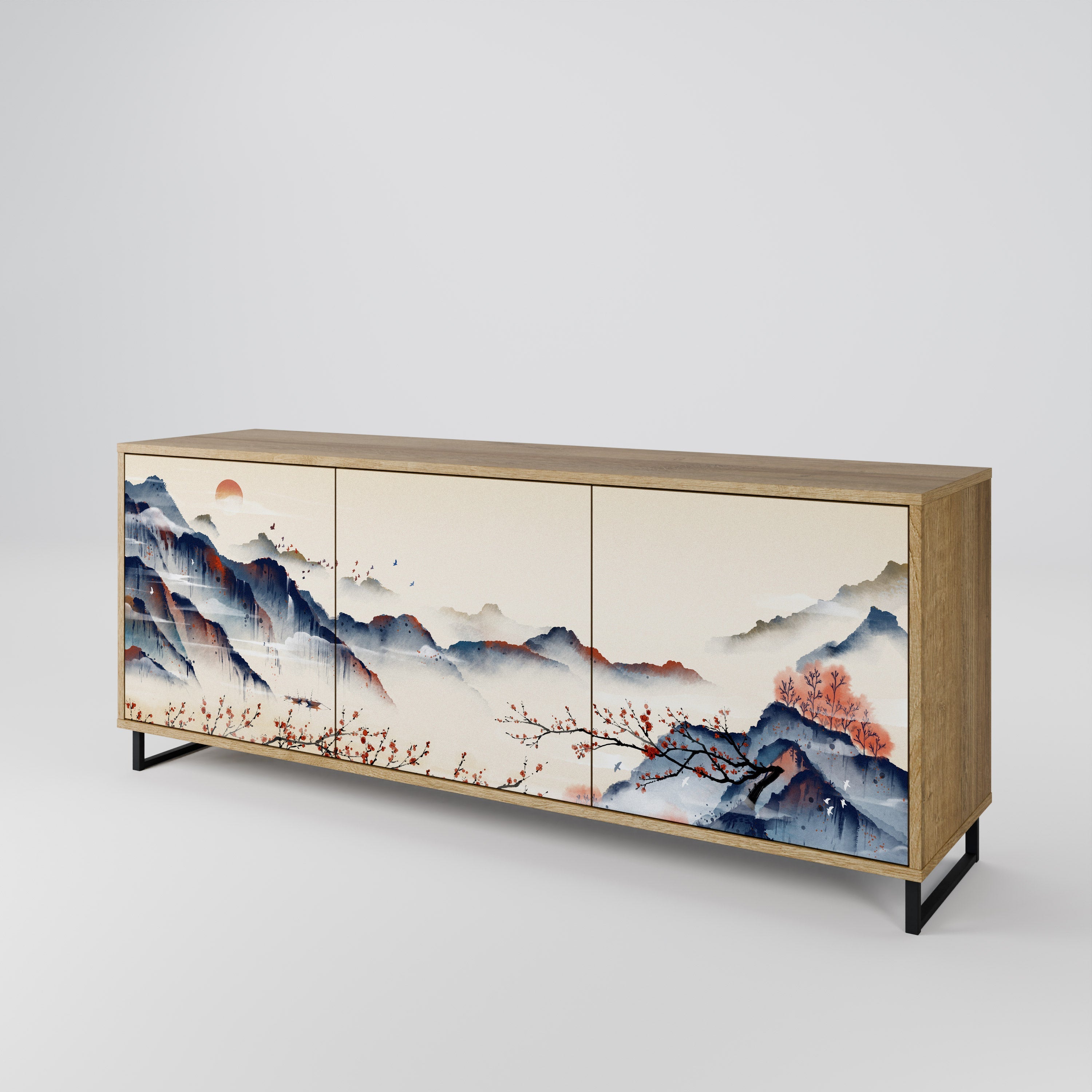 JAPANESE LANDSCAPE 3-türiges Sideboard in Eichenoptik