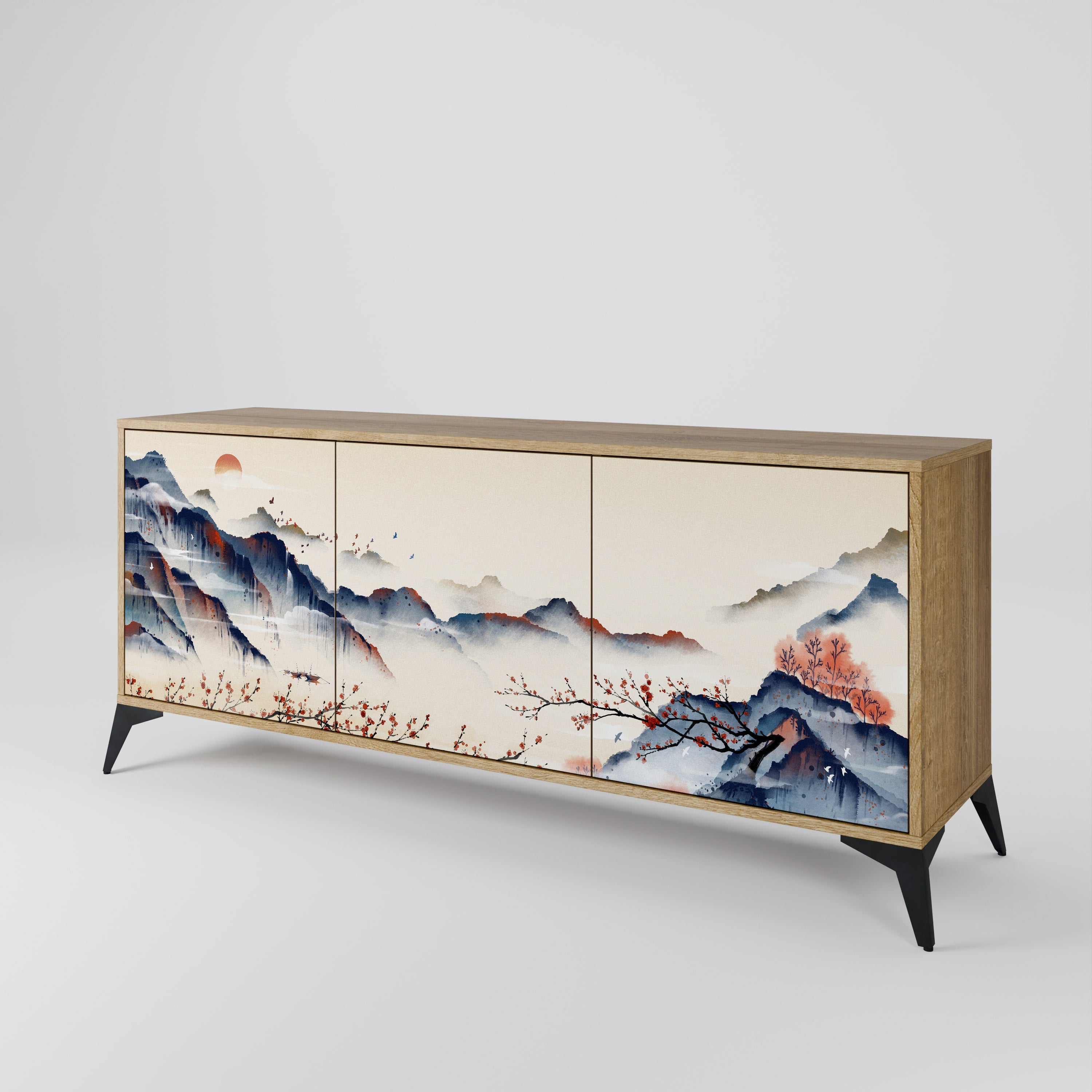 JAPANESE LANDSCAPE 3-türiges Sideboard in Eichenoptik