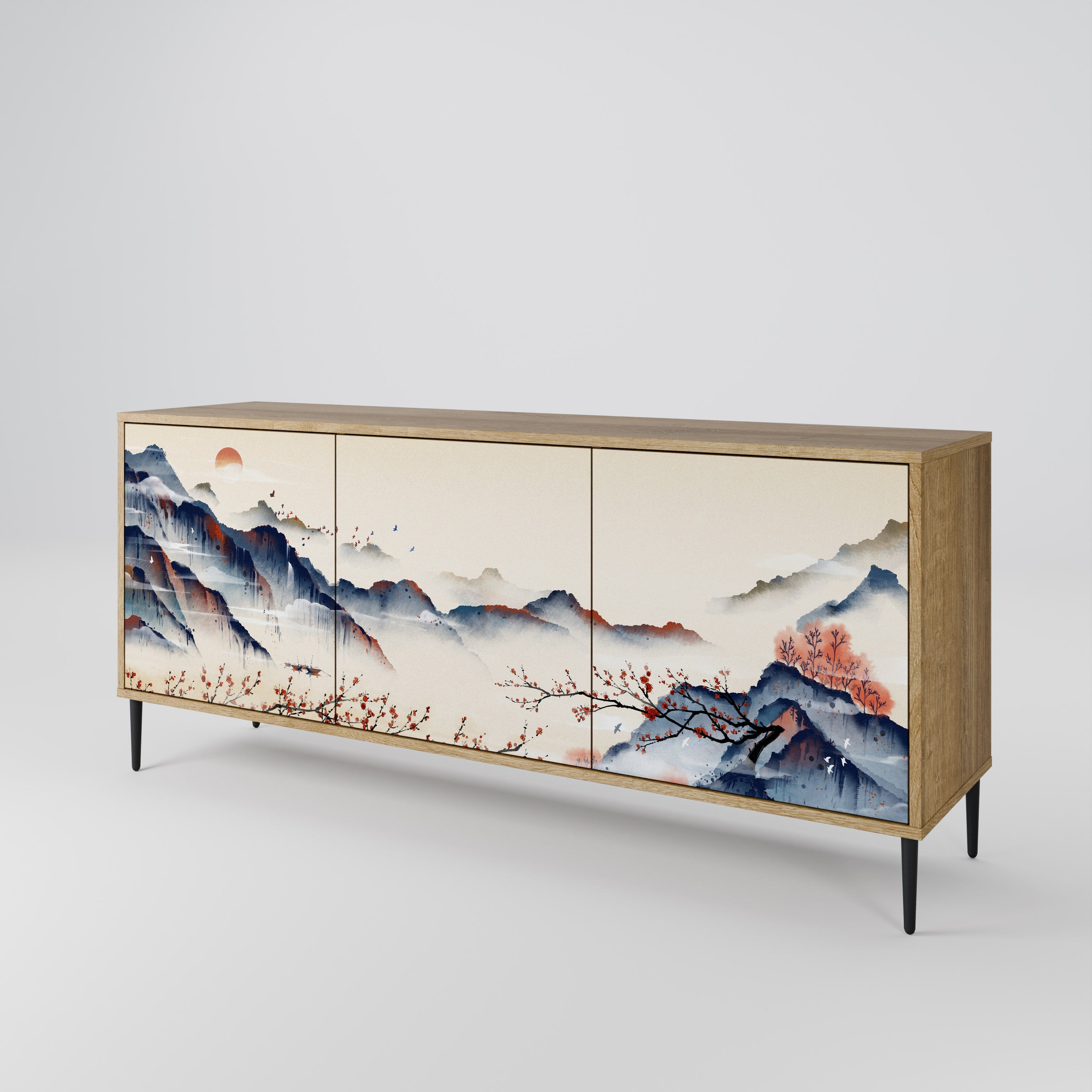 JAPANESE LANDSCAPE 3-türiges Sideboard in Eichenoptik