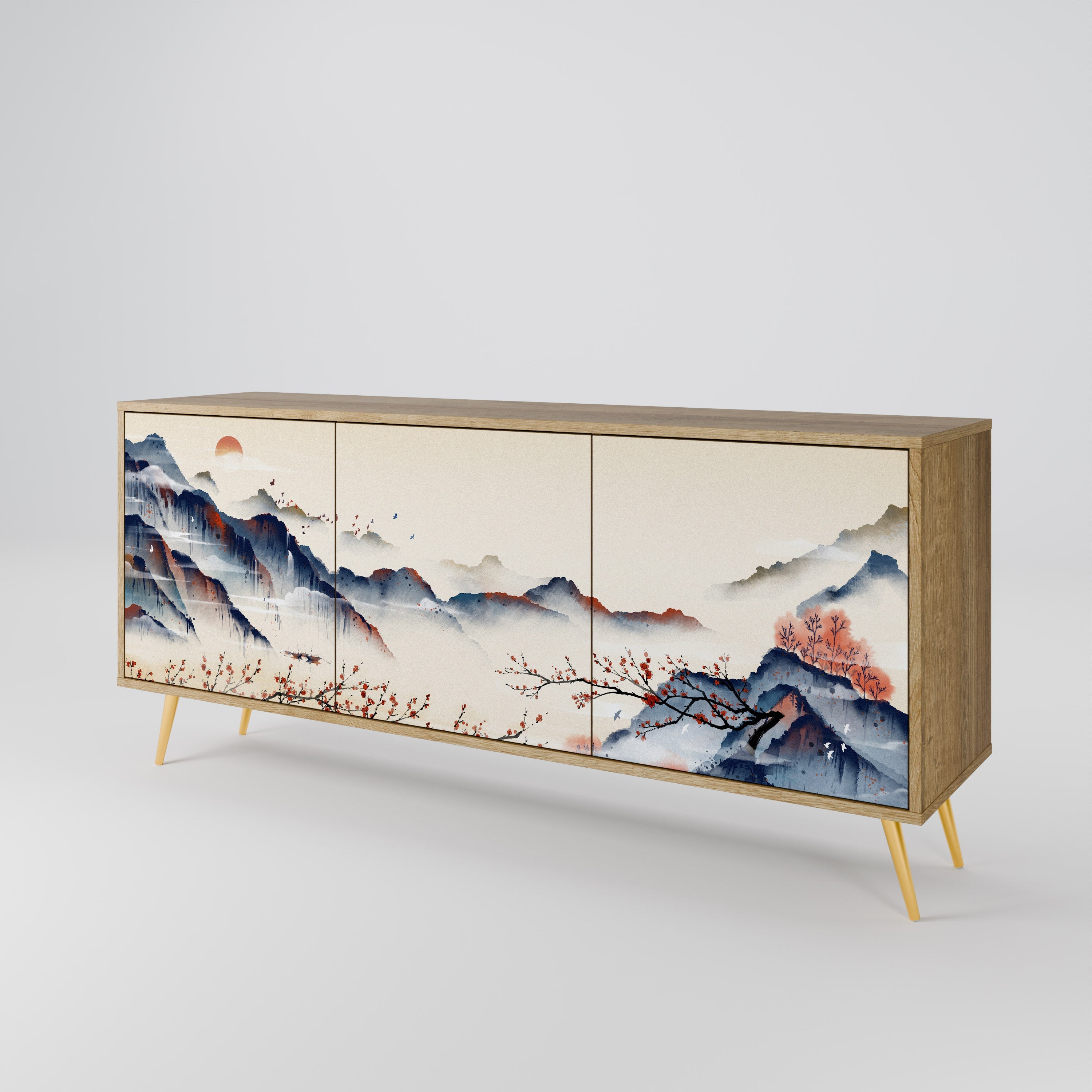 JAPANESE LANDSCAPE 3-türiges Sideboard in Eichenoptik