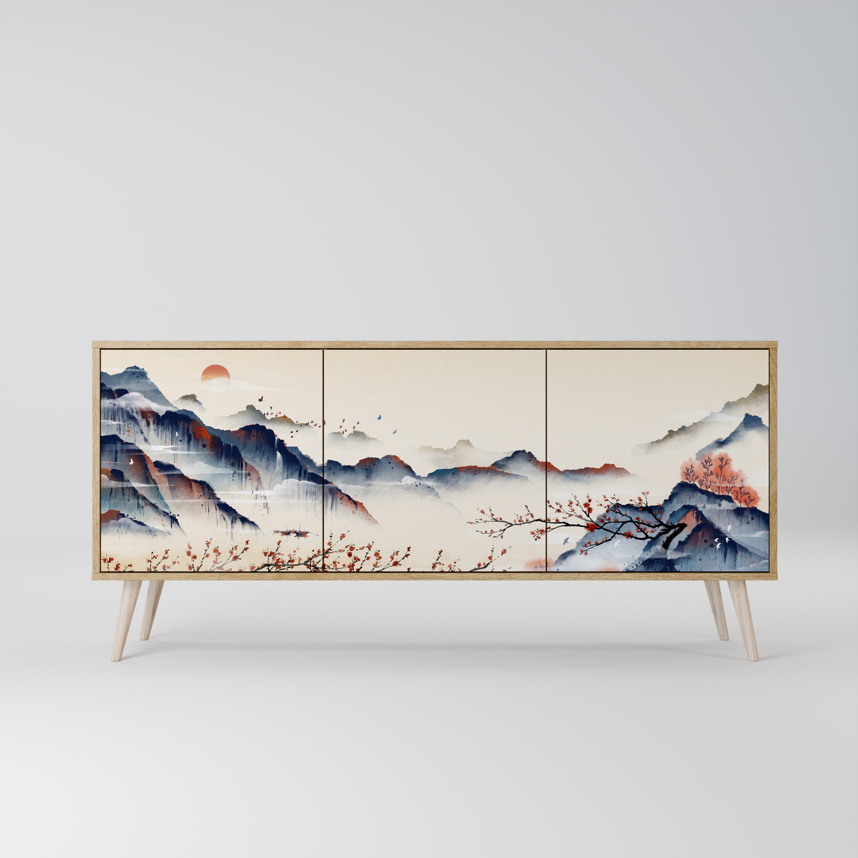 JAPANESE LANDSCAPE 3-türiges Sideboard in Eichenoptik