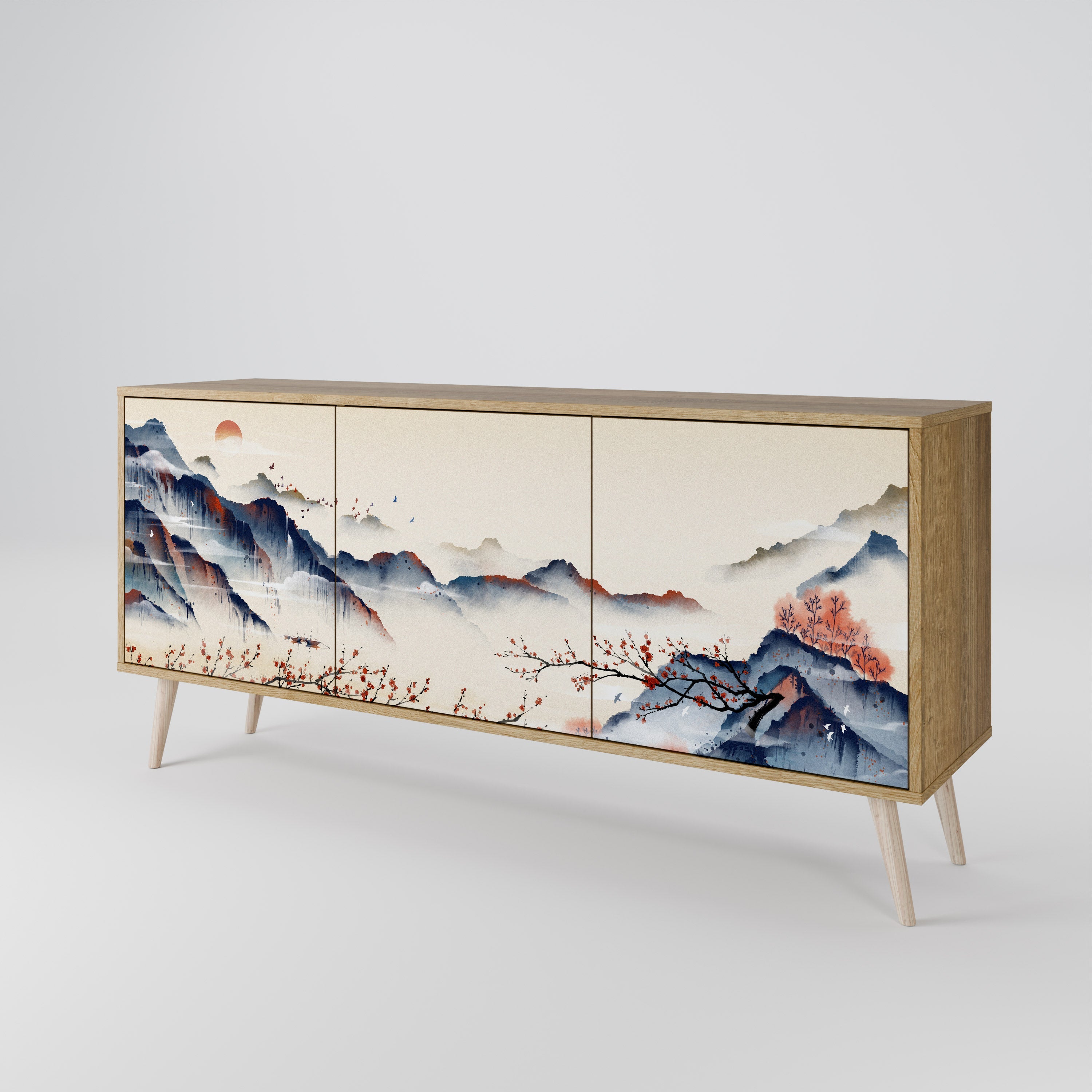 JAPANESE LANDSCAPE 3-türiges Sideboard in Eichenoptik