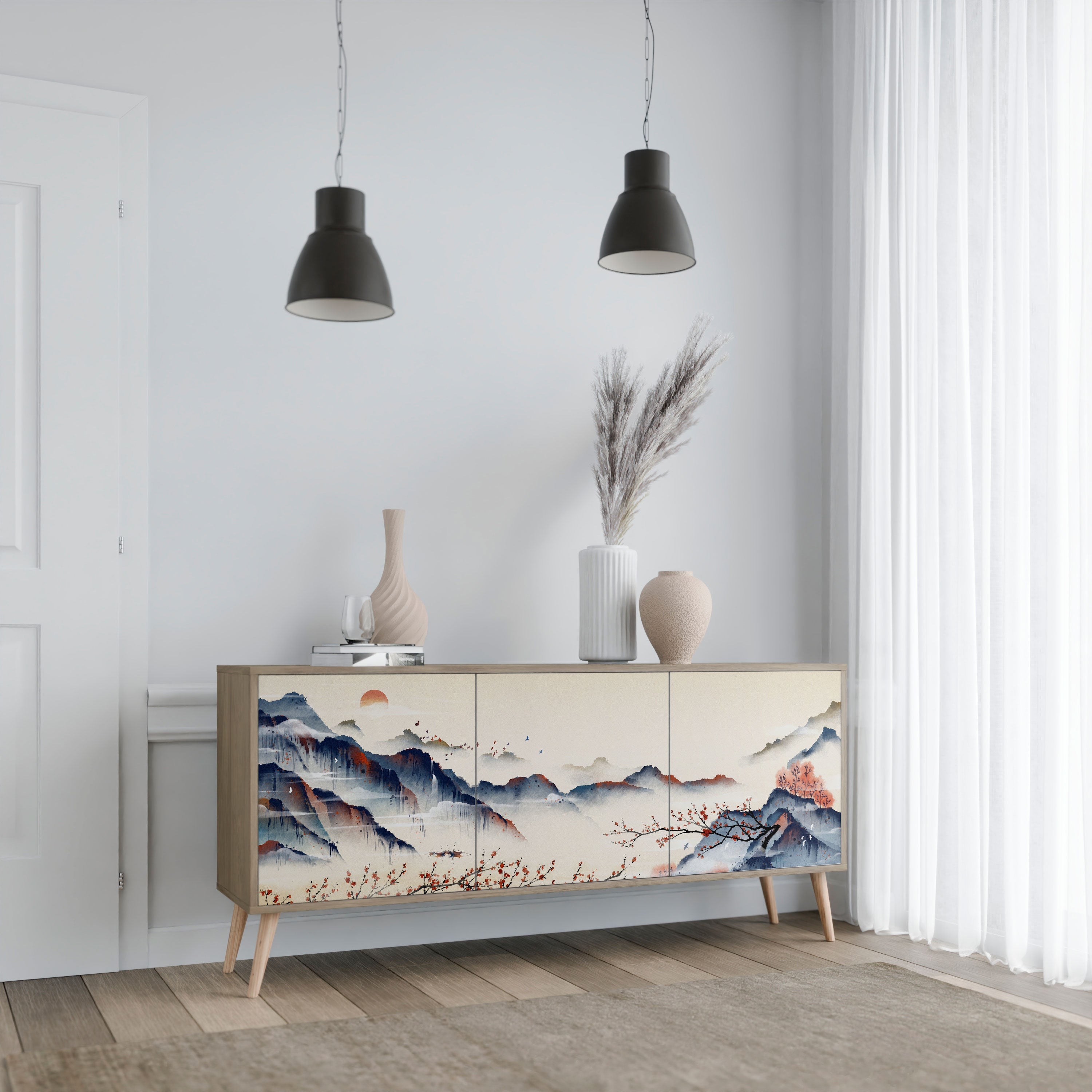 JAPANESE LANDSCAPE 3-türiges Sideboard in Eichenoptik