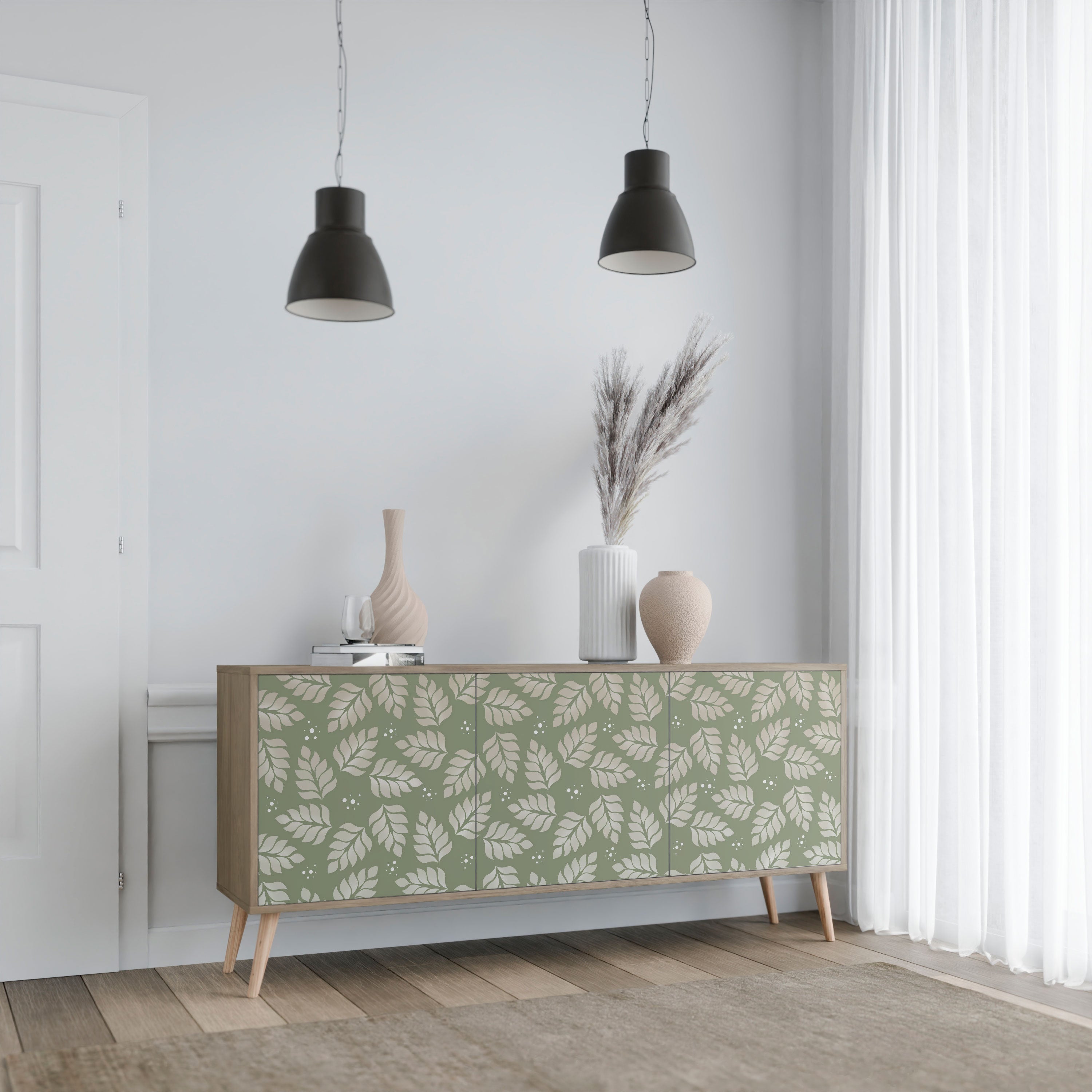 LEAVES ON GREEN 3-türiges Sideboard in Eichenoptik