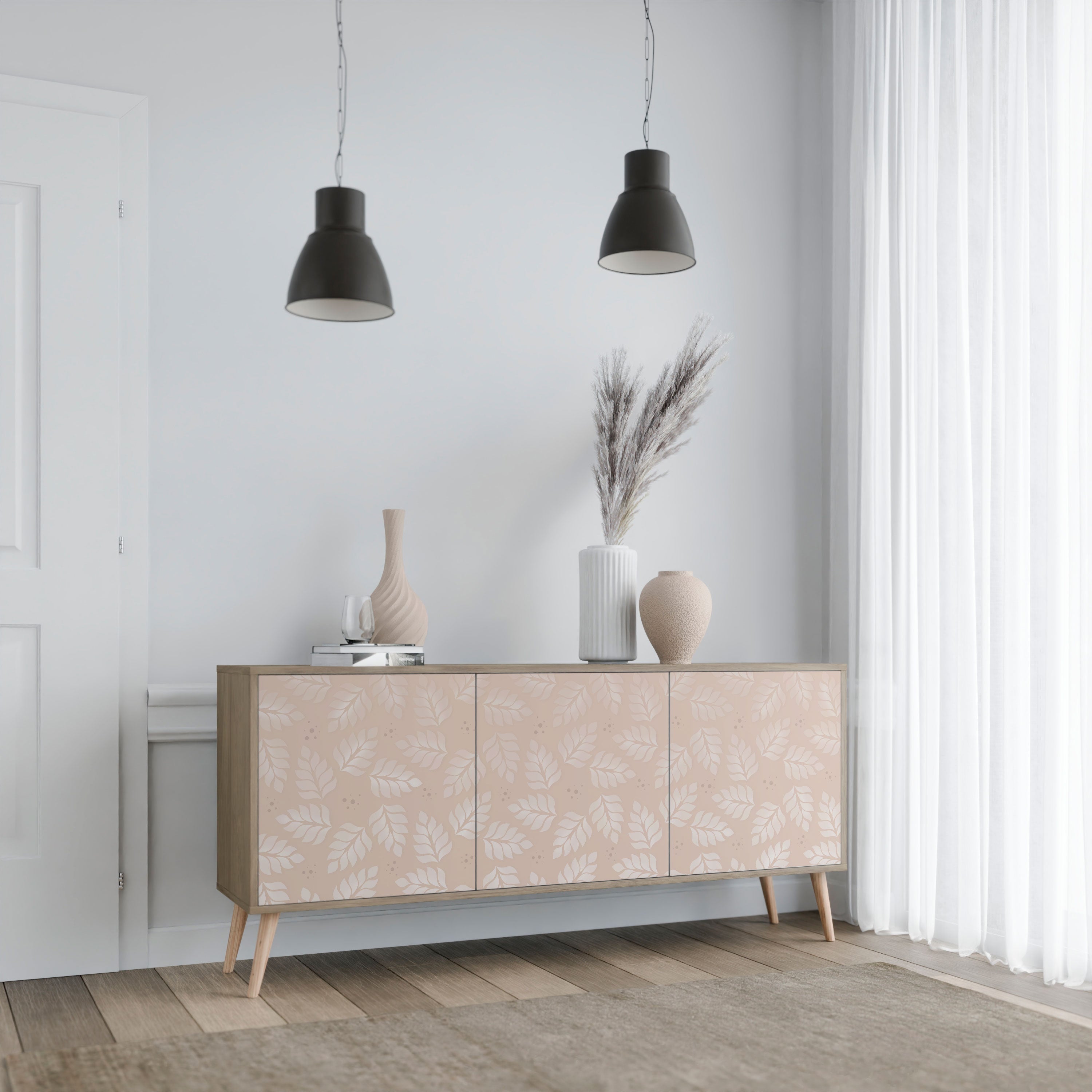 LEAVES ON BEIGE 3-türiges Sideboard in Eichenoptik
