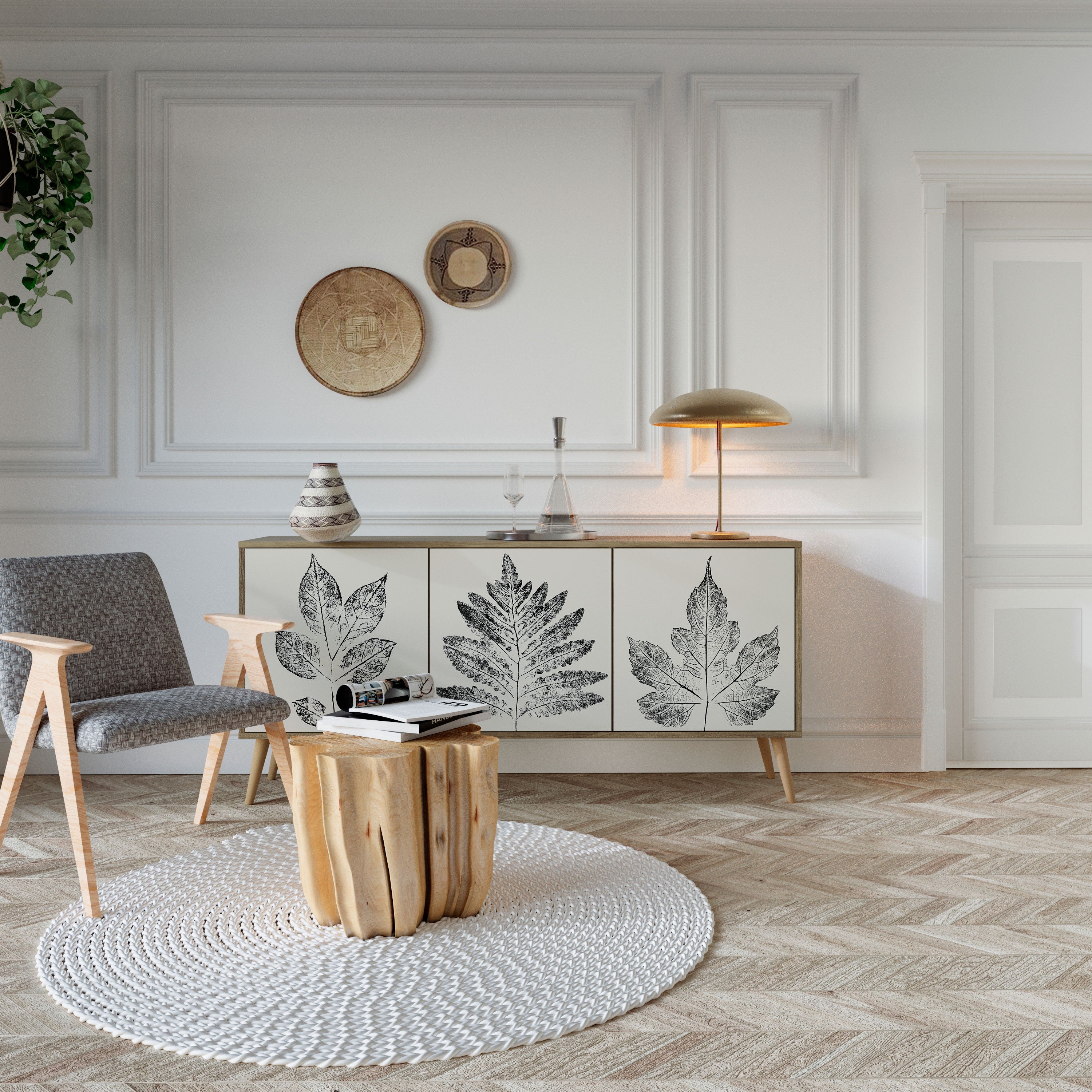 LEAFY STAMPS 3-türiges Sideboard in Eichenoptik