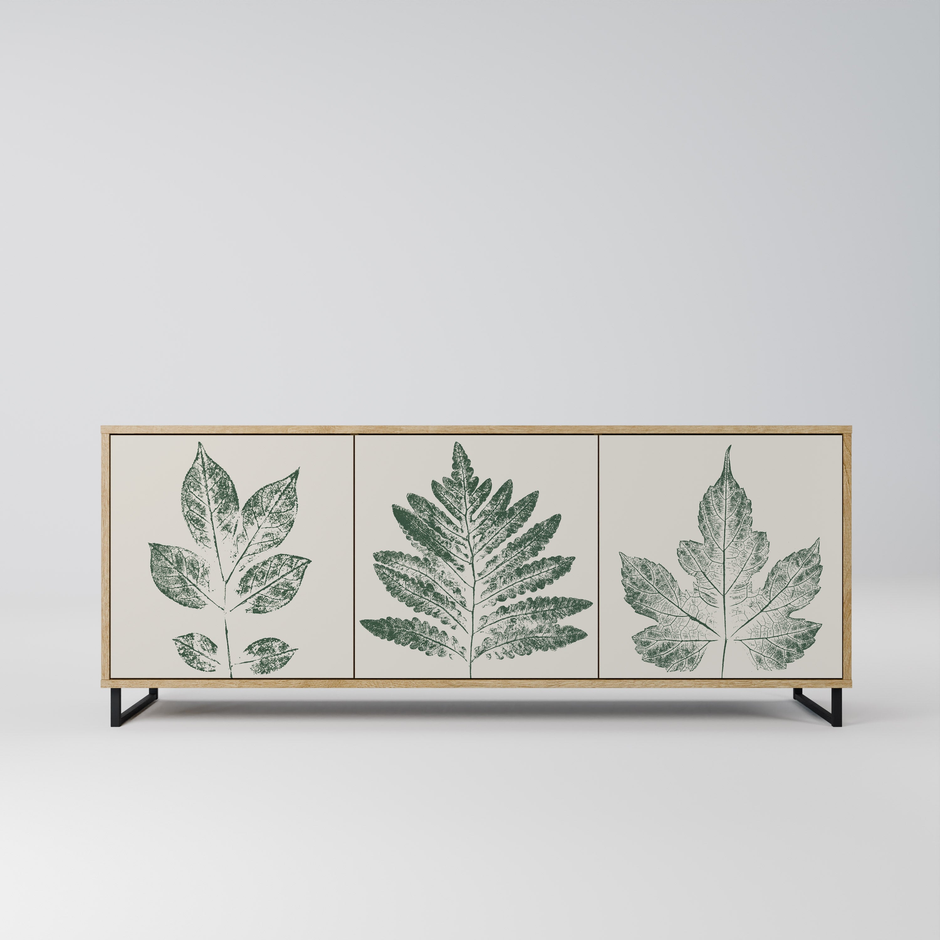 GREEN LEAFY STAMPS Sideboard mit 3 Türen in Eichenoptik