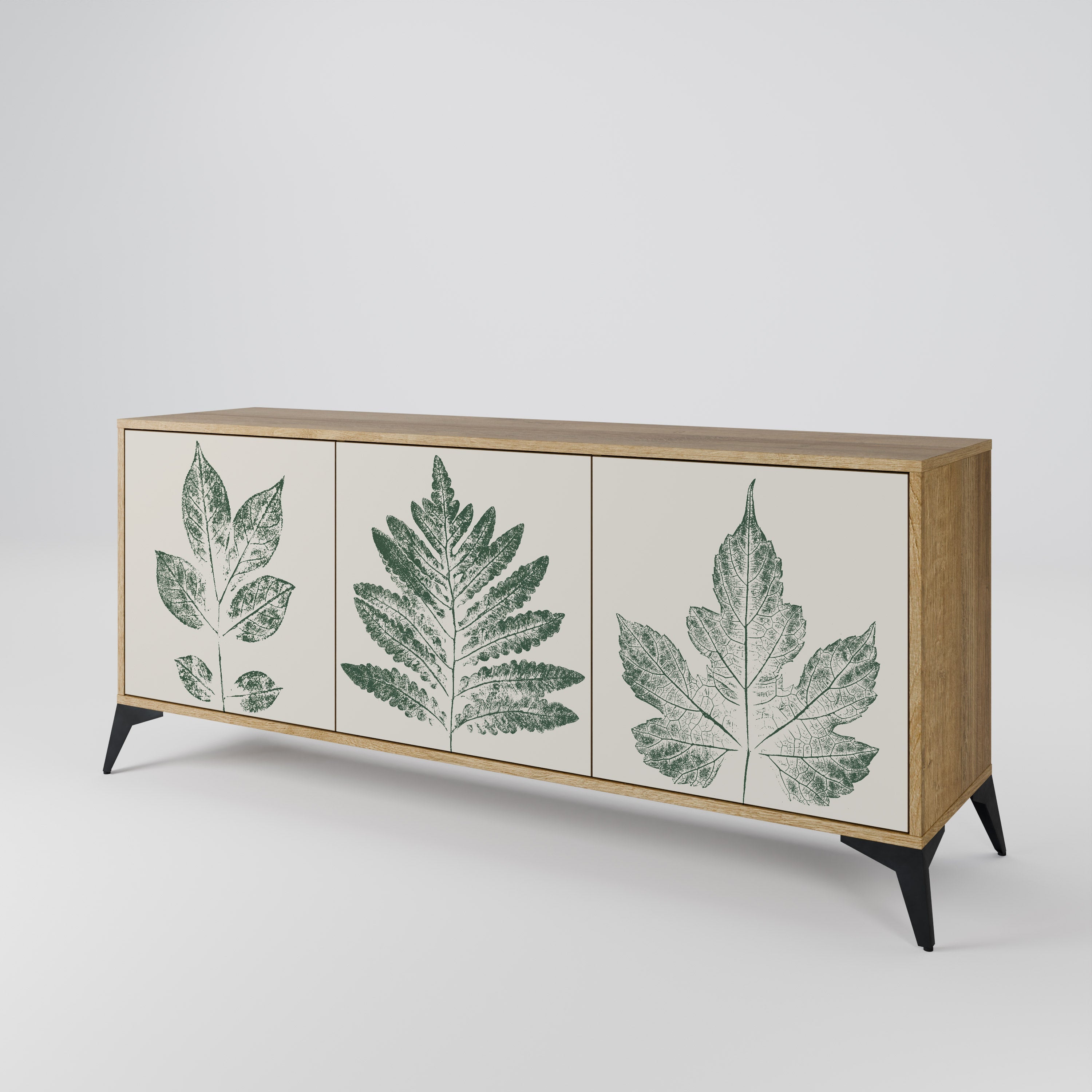 GREEN LEAFY STAMPS Sideboard mit 3 Türen in Eichenoptik