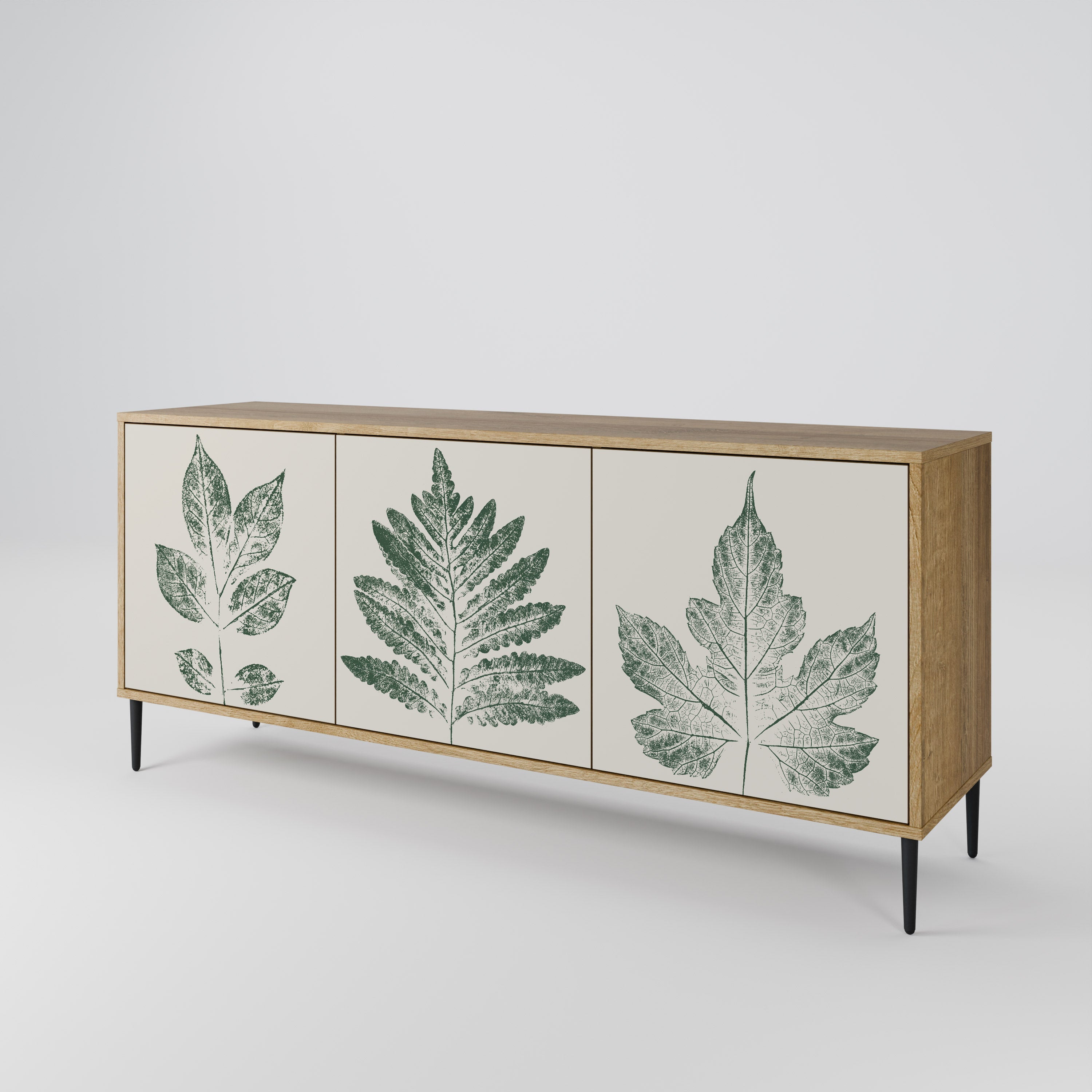 GREEN LEAFY STAMPS Sideboard mit 3 Türen in Eichenoptik