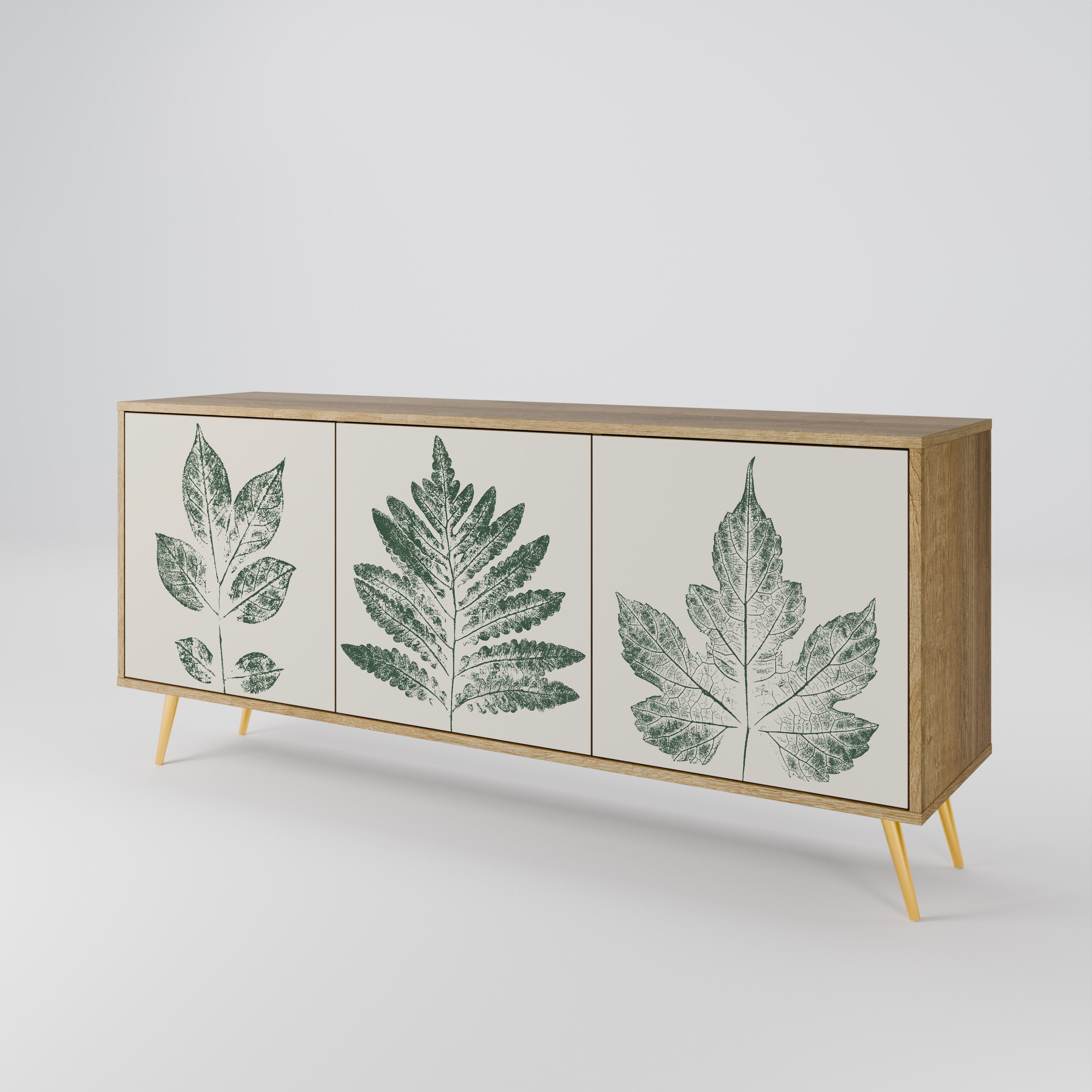 GREEN LEAFY STAMPS Sideboard mit 3 Türen in Eichenoptik