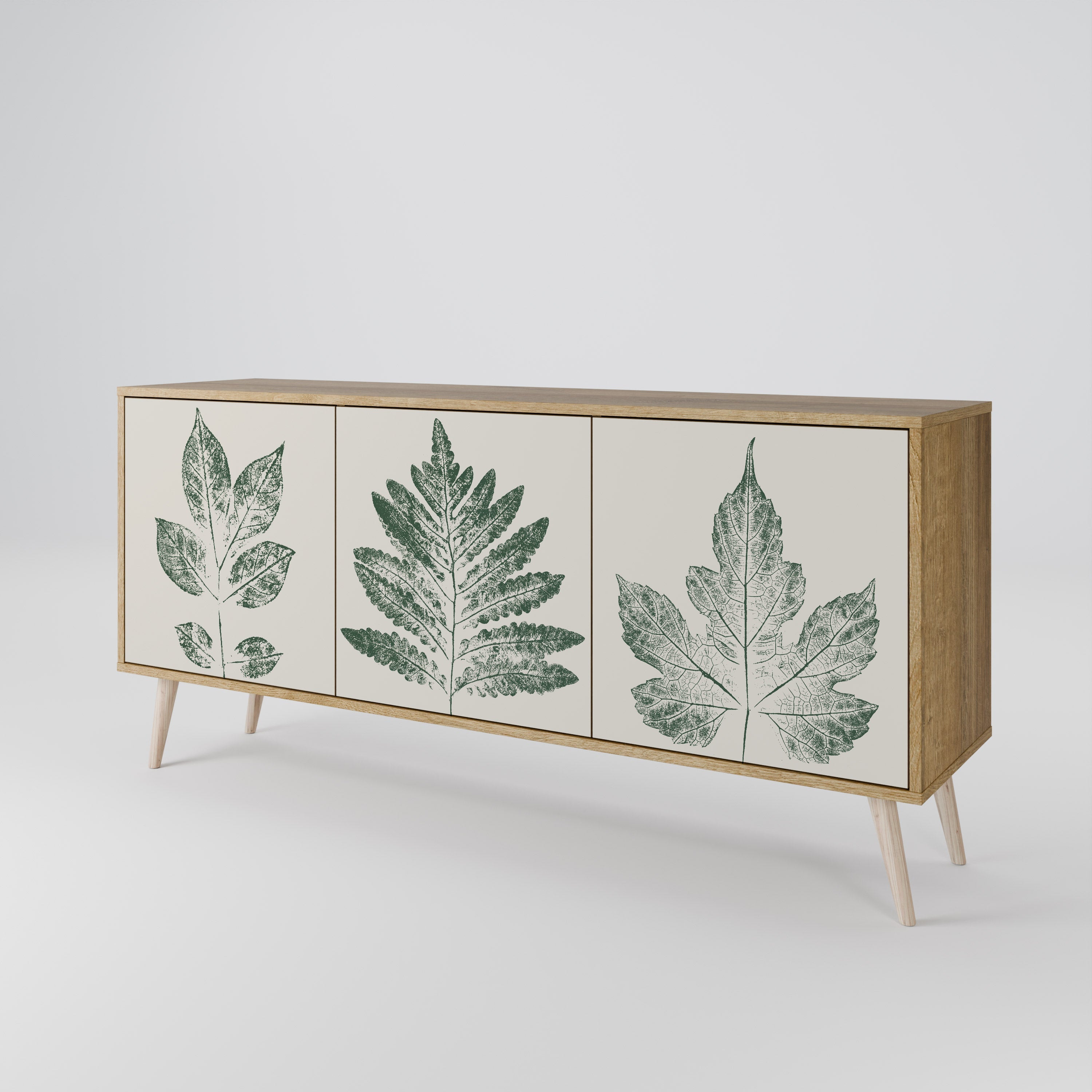 GREEN LEAFY STAMPS Sideboard mit 3 Türen in Eichenoptik