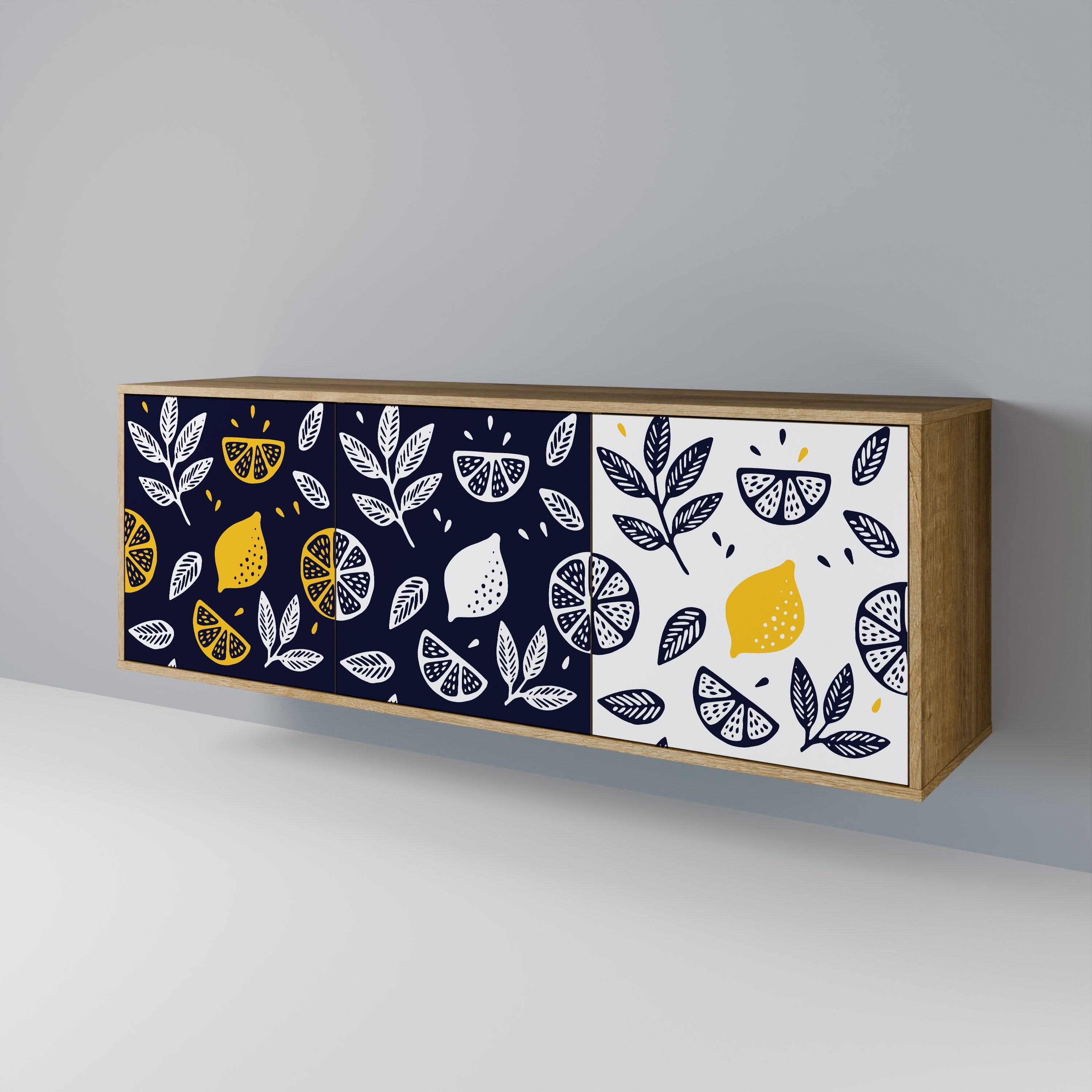 CITRUS SCHWARZ-WEISS 3-türiges Sideboard in Eichenoptik