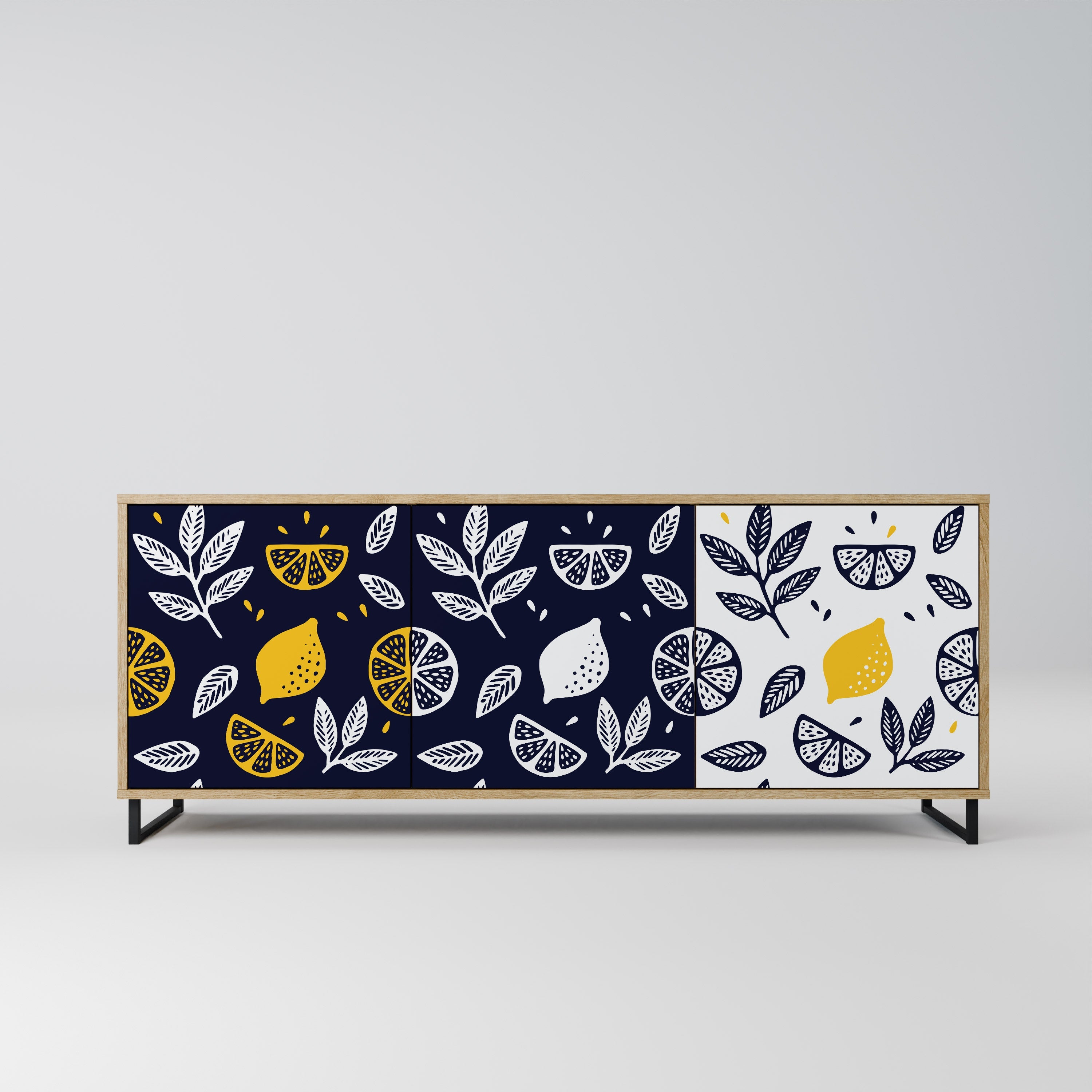 CITRUS SCHWARZ-WEISS 3-türiges Sideboard in Eichenoptik