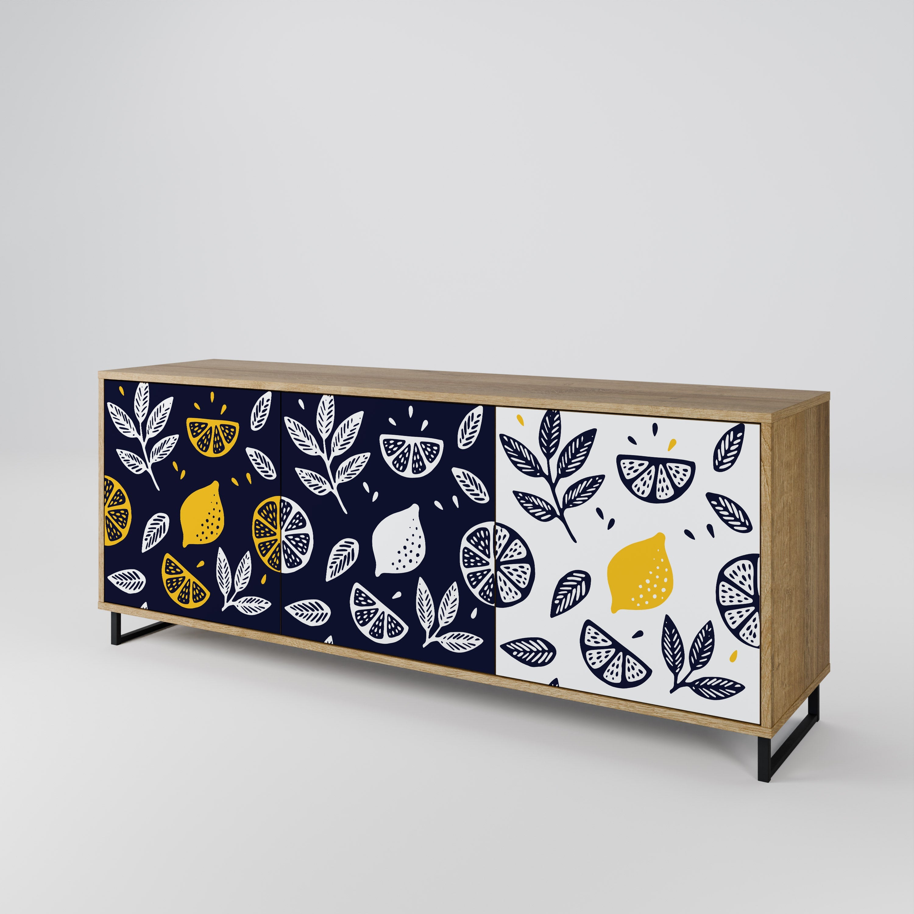 CITRUS SCHWARZ-WEISS 3-türiges Sideboard in Eichenoptik