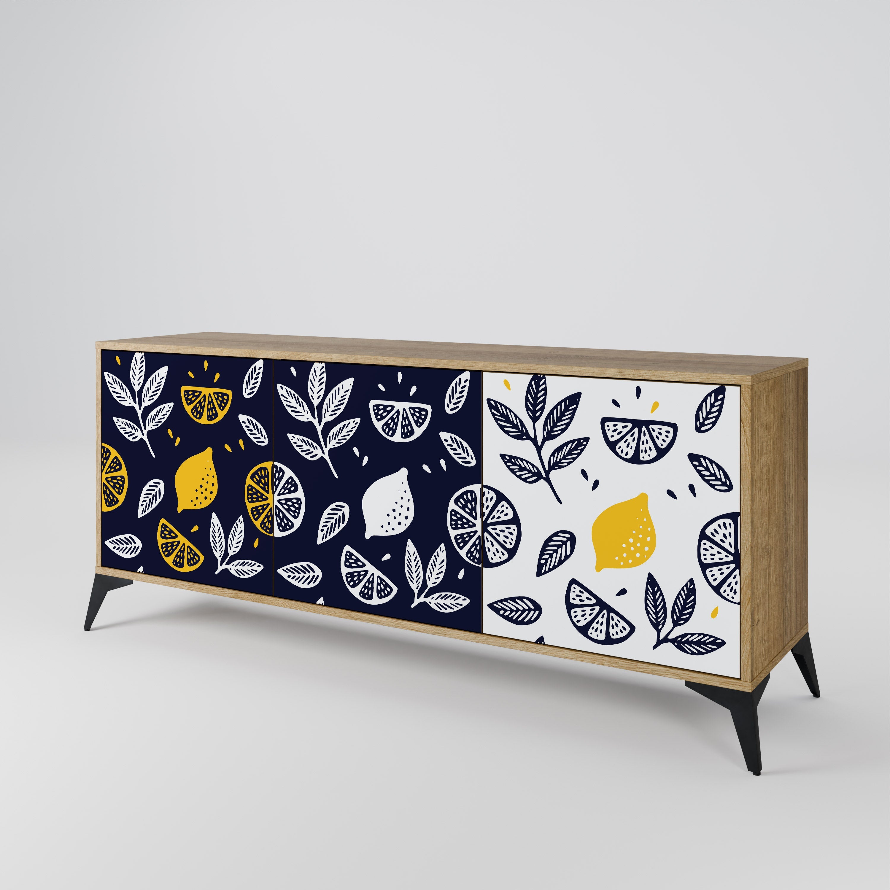 CITRUS SCHWARZ-WEISS 3-türiges Sideboard in Eichenoptik