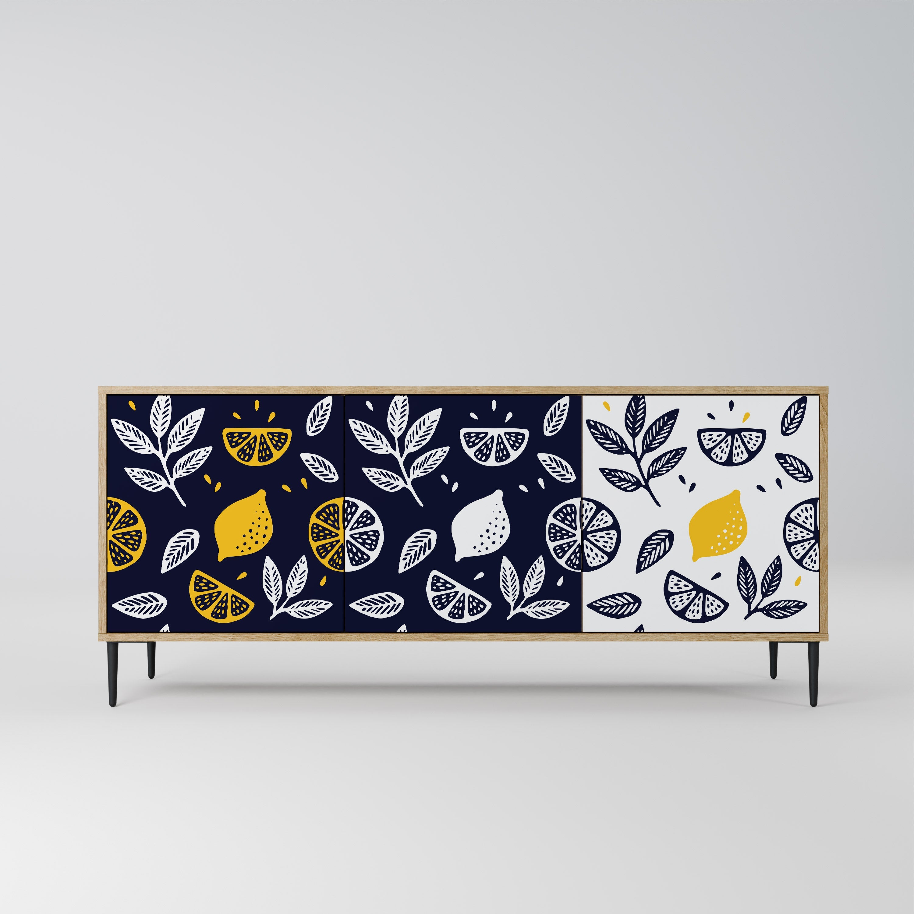 CITRUS SCHWARZ-WEISS 3-türiges Sideboard in Eichenoptik