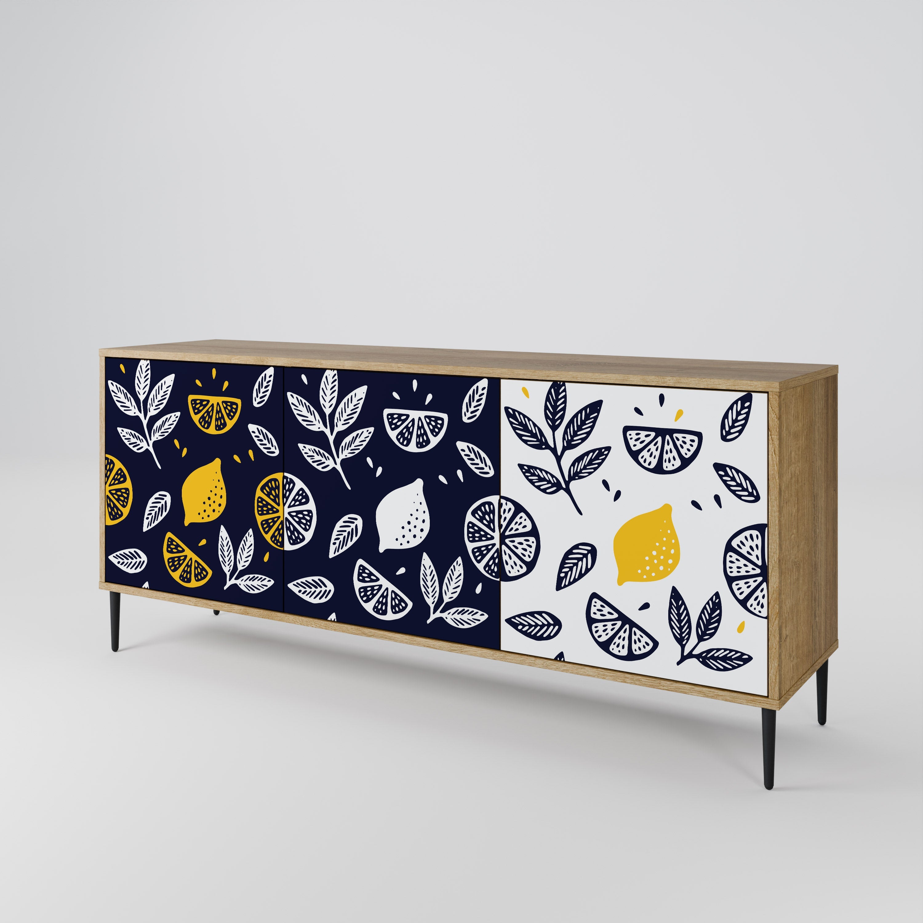CITRUS SCHWARZ-WEISS 3-türiges Sideboard in Eichenoptik