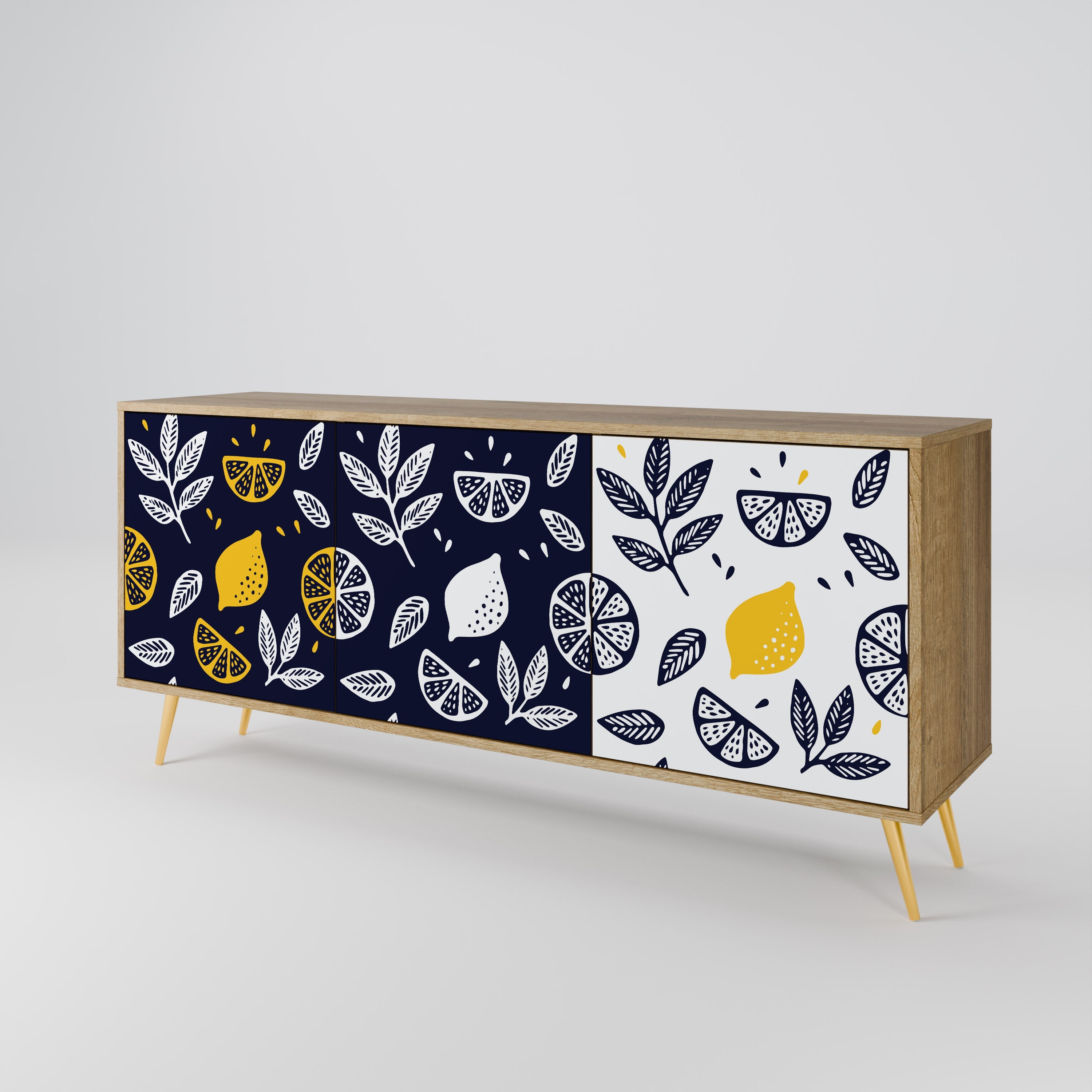 CITRUS SCHWARZ-WEISS 3-türiges Sideboard in Eichenoptik