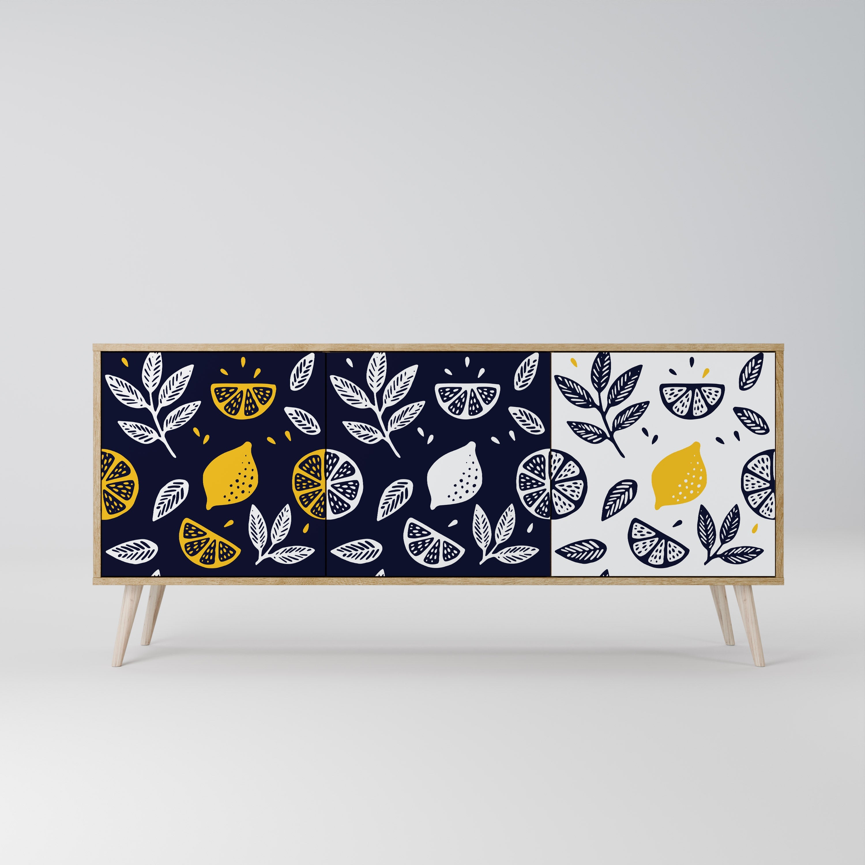 CITRUS SCHWARZ-WEISS 3-türiges Sideboard in Eichenoptik