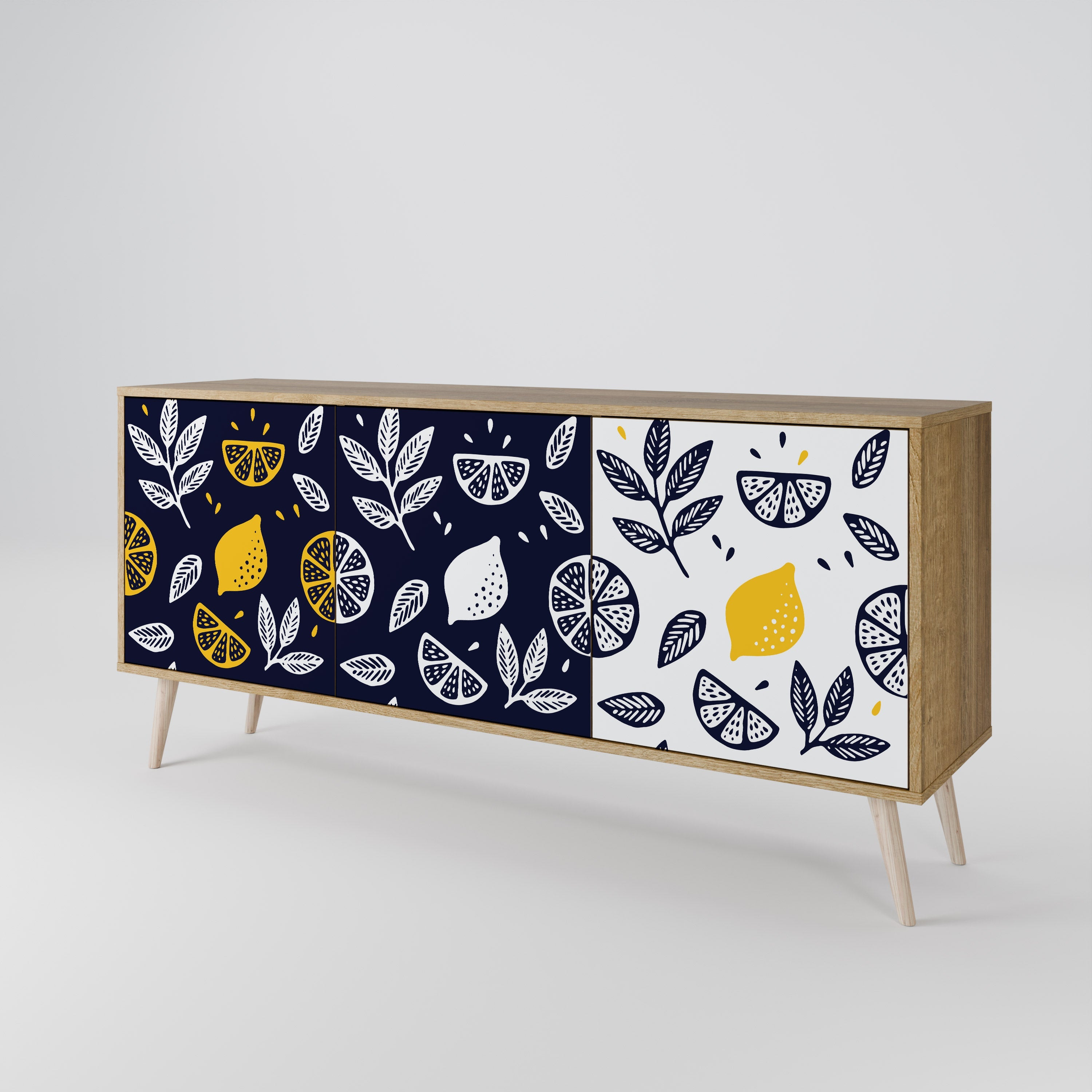 CITRUS SCHWARZ-WEISS 3-türiges Sideboard in Eichenoptik