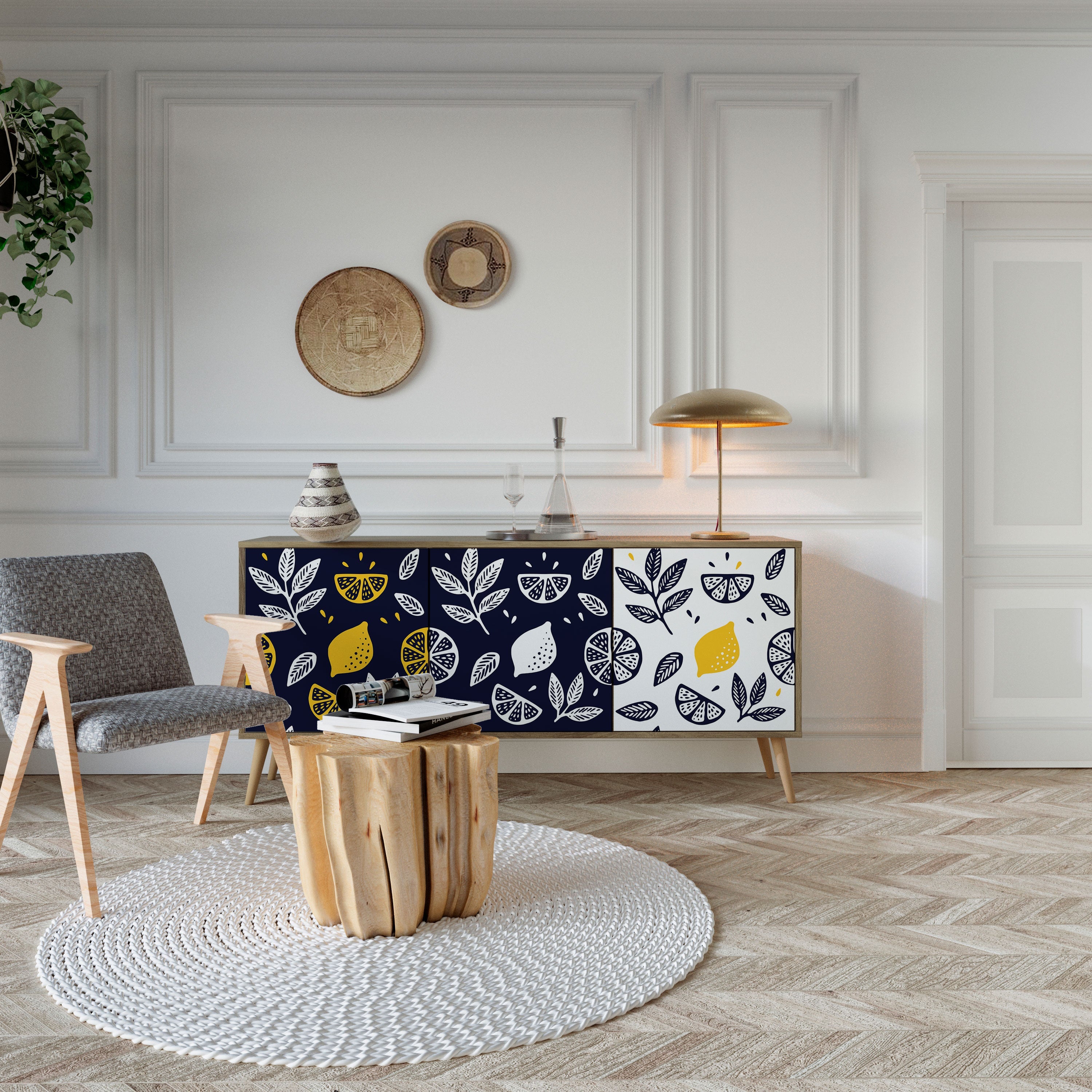 CITRUS SCHWARZ-WEISS 3-türiges Sideboard in Eichenoptik