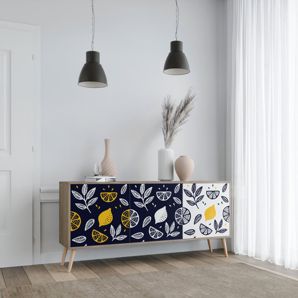 CITRUS SCHWARZ-WEISS 3-türiges Sideboard in Eichenoptik