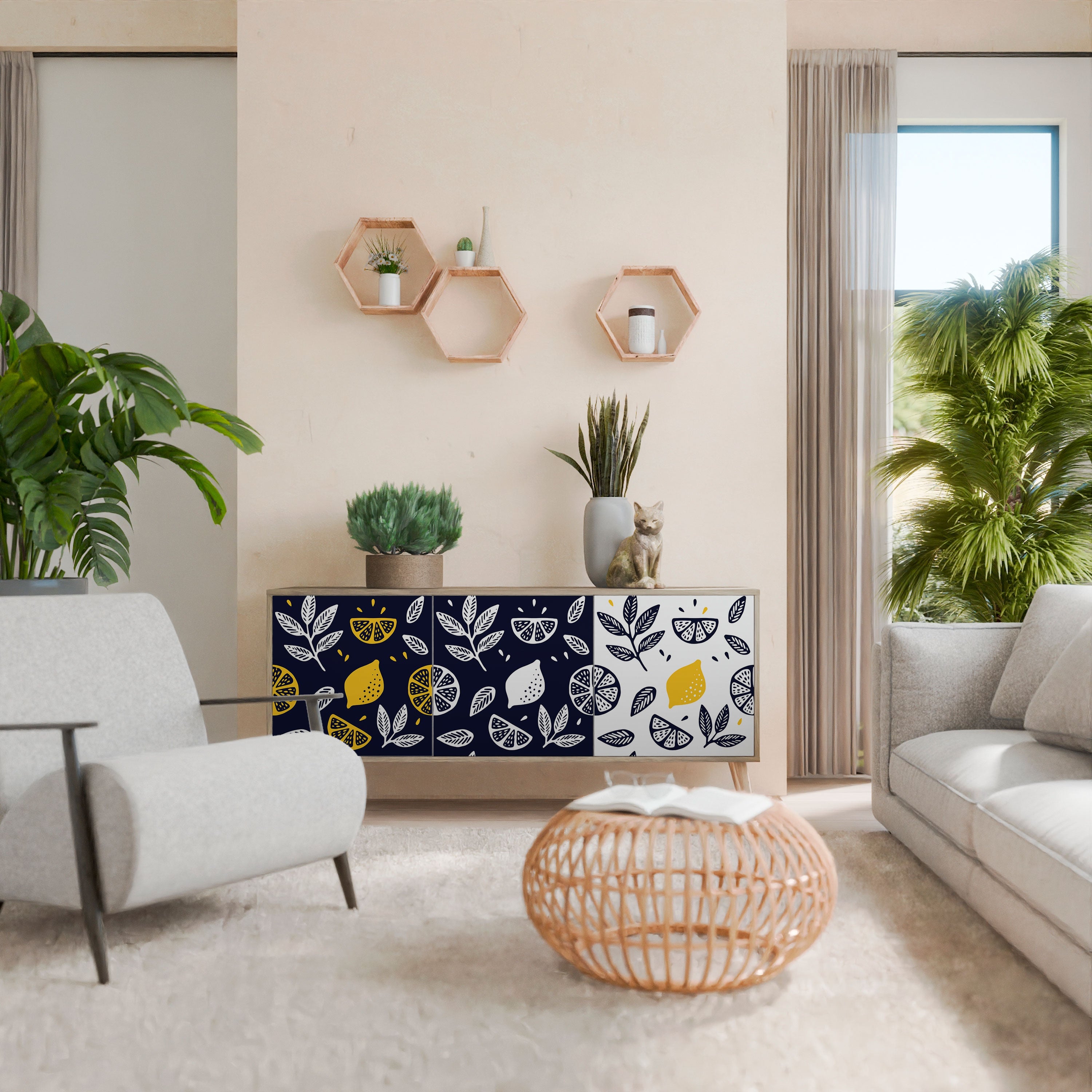 CITRUS SCHWARZ-WEISS 3-türiges Sideboard in Eichenoptik