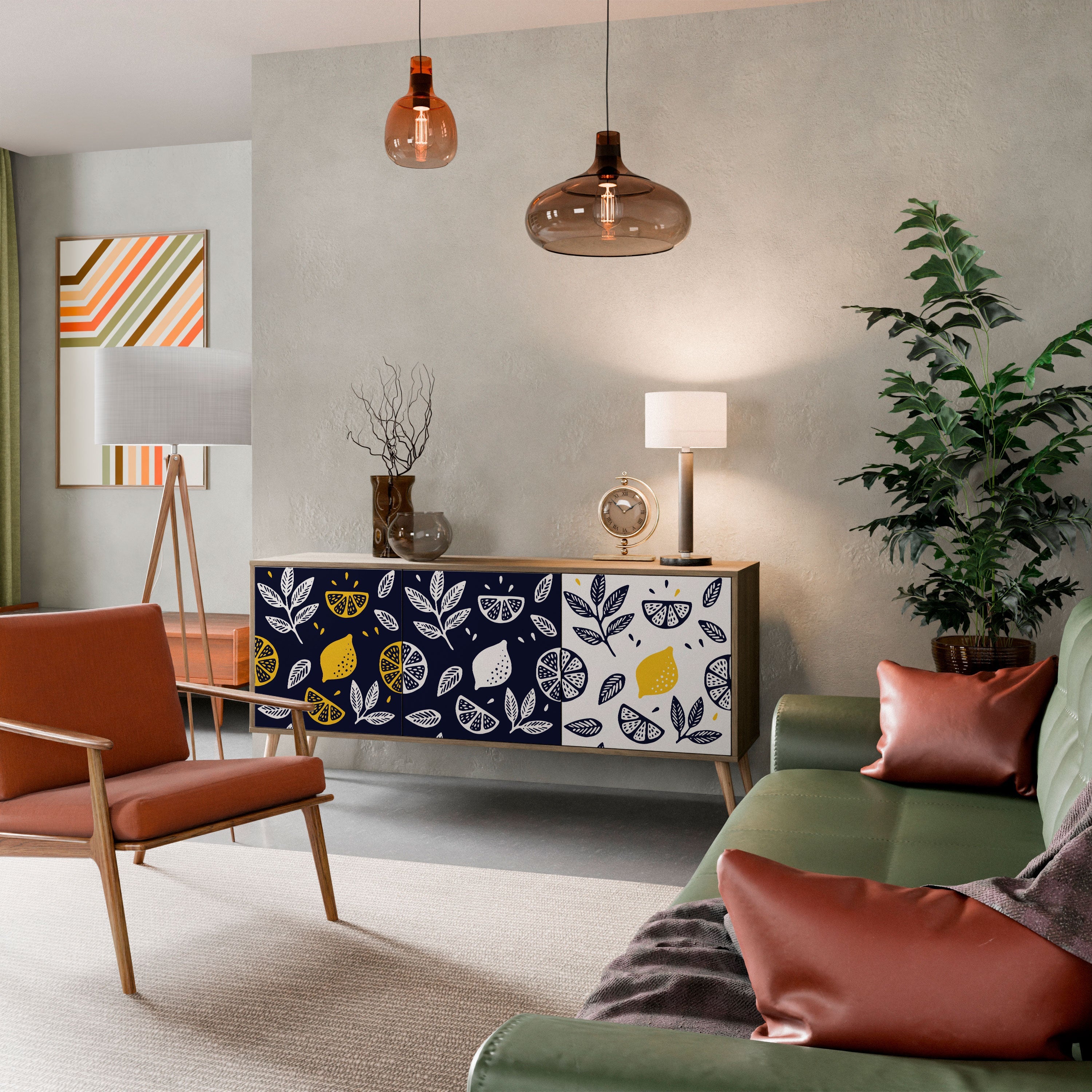CITRUS SCHWARZ-WEISS 3-türiges Sideboard in Eichenoptik