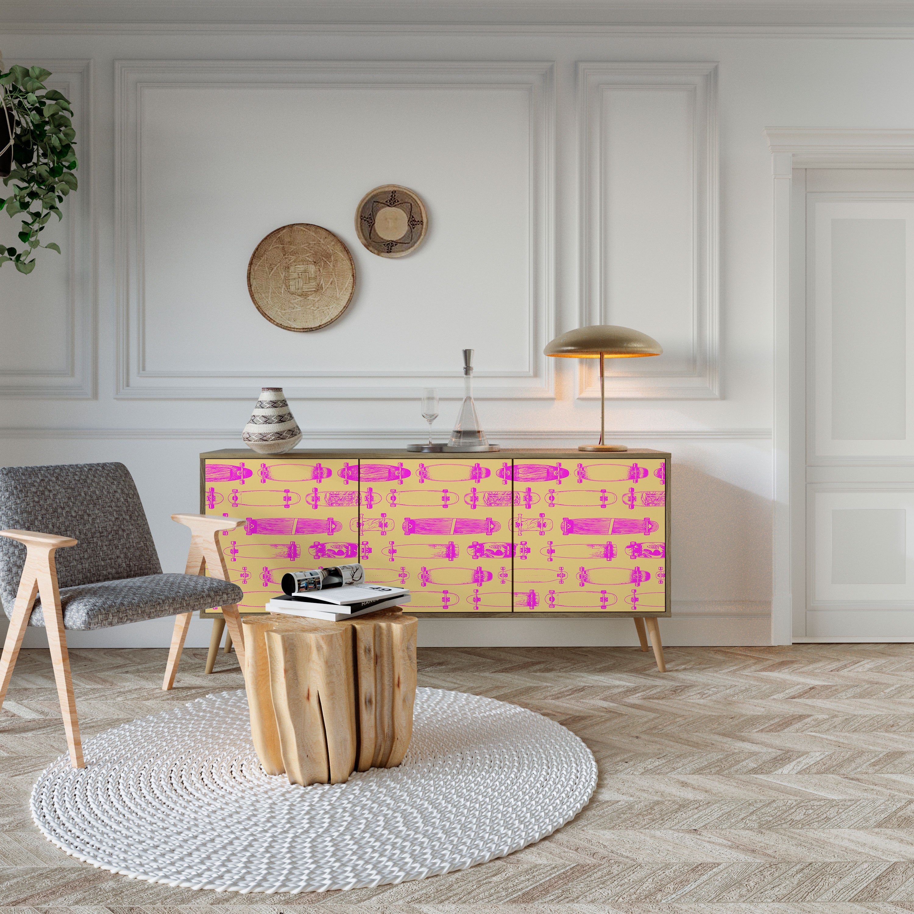 SKATEBOARD ARTISTRY 3-türiges Sideboard in Eichenoptik