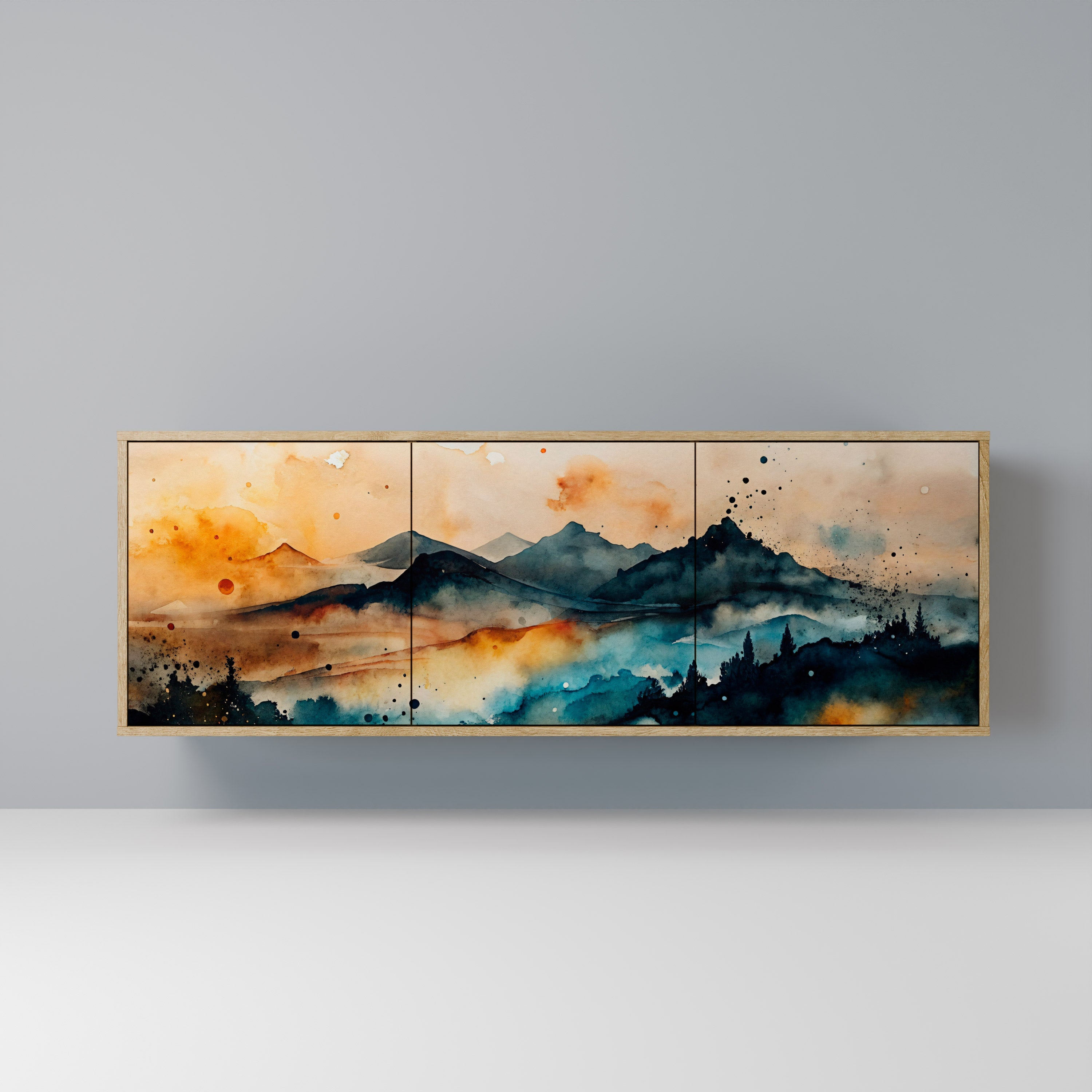 OMINOUS MOUNTAINS Sideboard mit 3 Türen in Eichenoptik