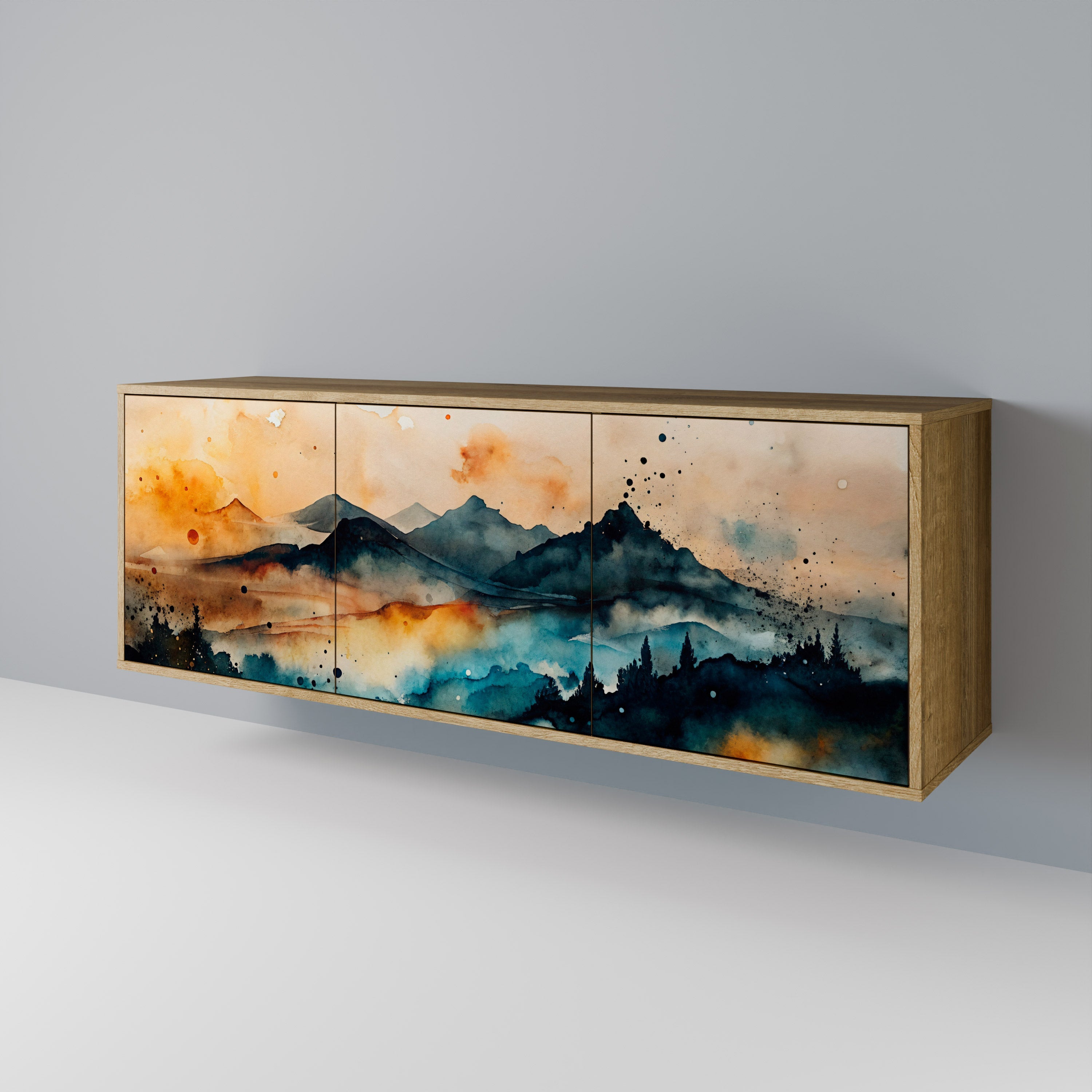 OMINOUS MOUNTAINS Sideboard mit 3 Türen in Eichenoptik