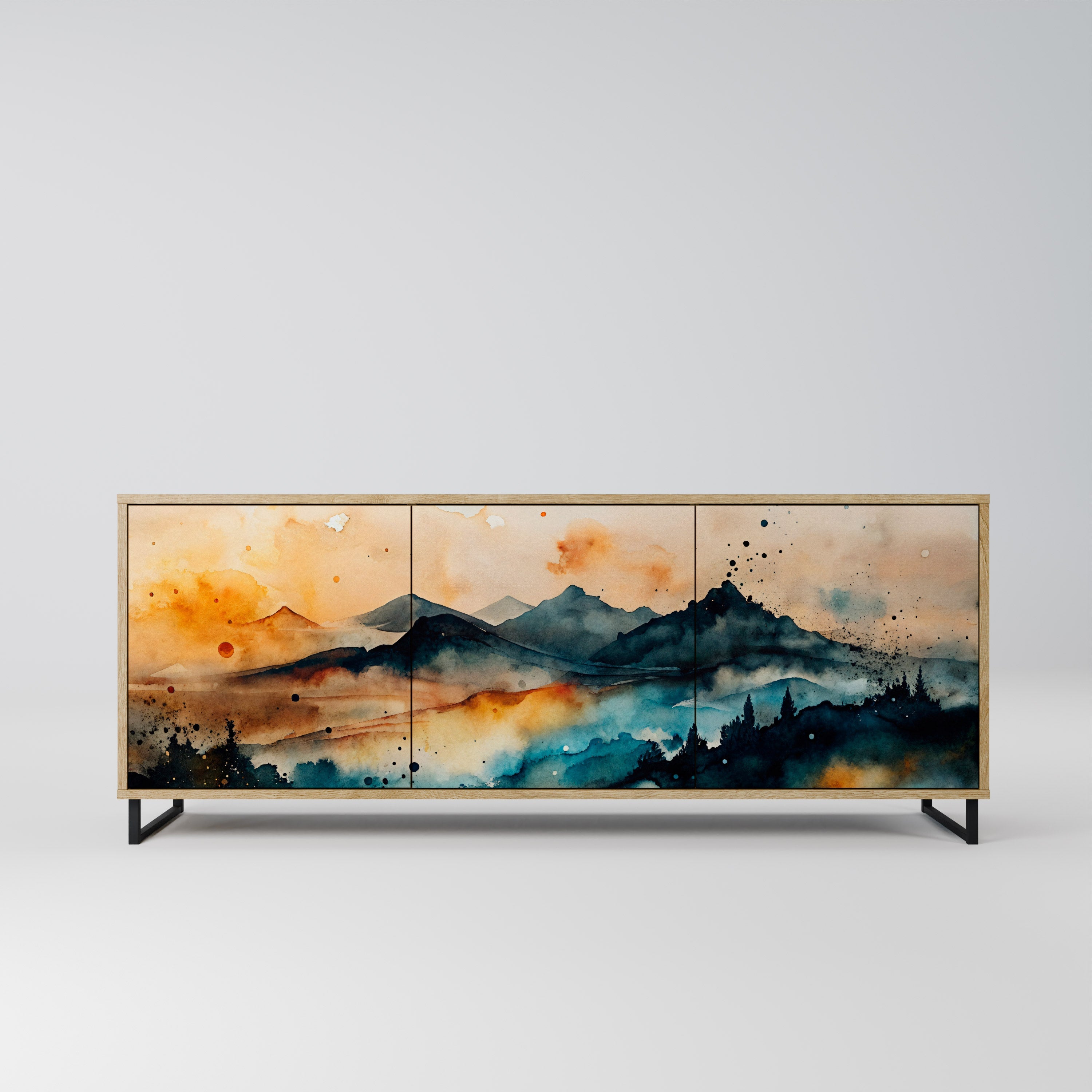 OMINOUS MOUNTAINS Sideboard mit 3 Türen in Eichenoptik