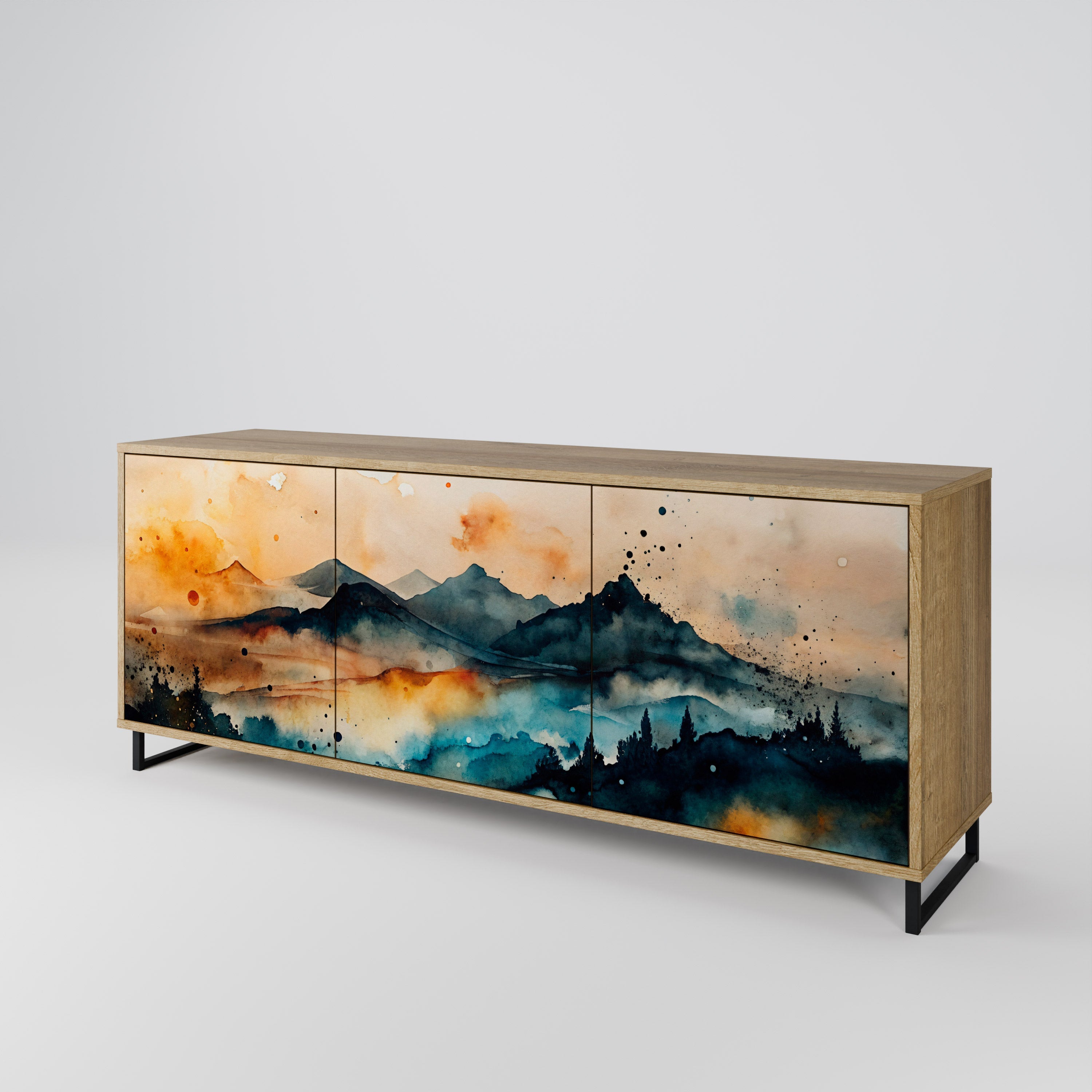 OMINOUS MOUNTAINS Sideboard mit 3 Türen in Eichenoptik