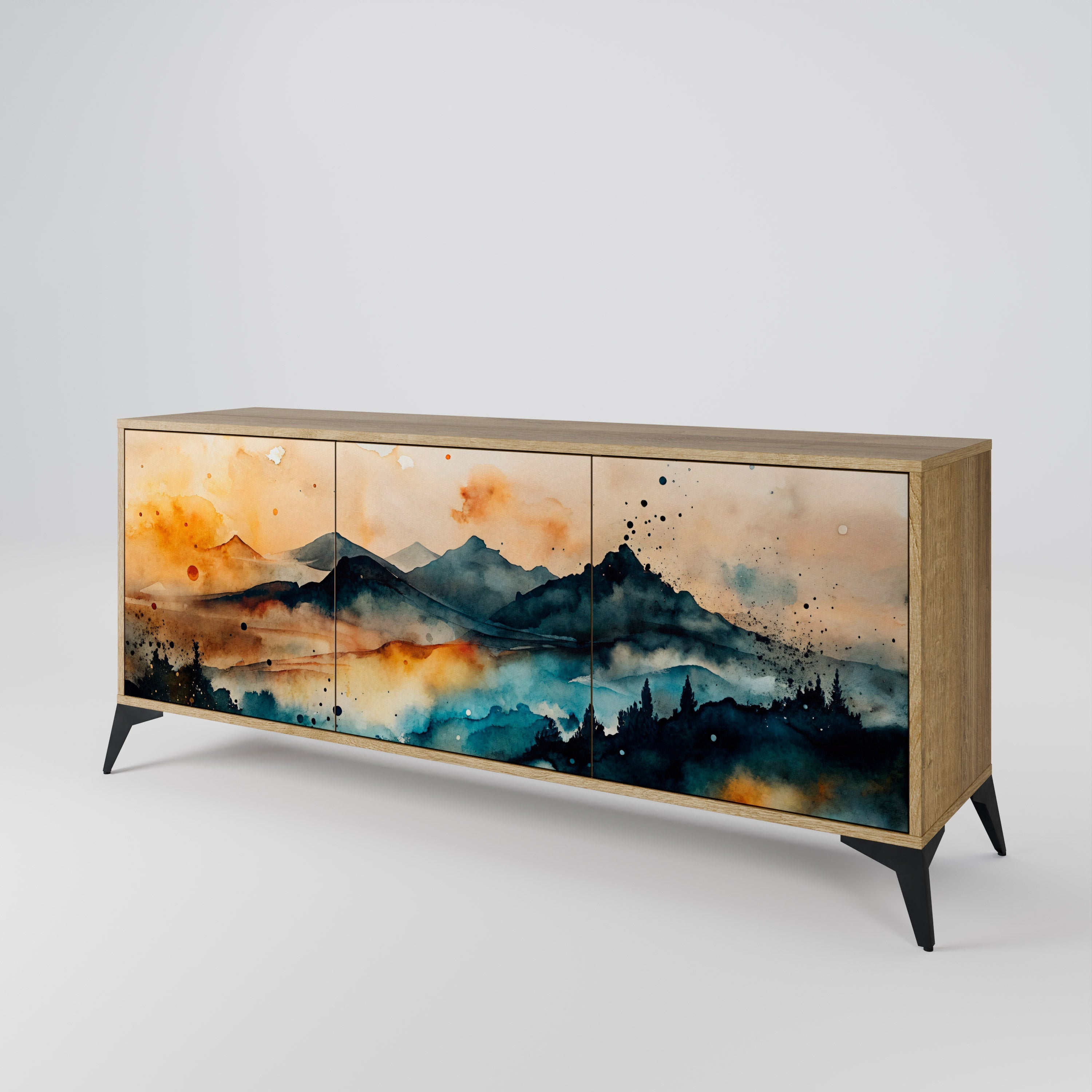 OMINOUS MOUNTAINS Sideboard mit 3 Türen in Eichenoptik