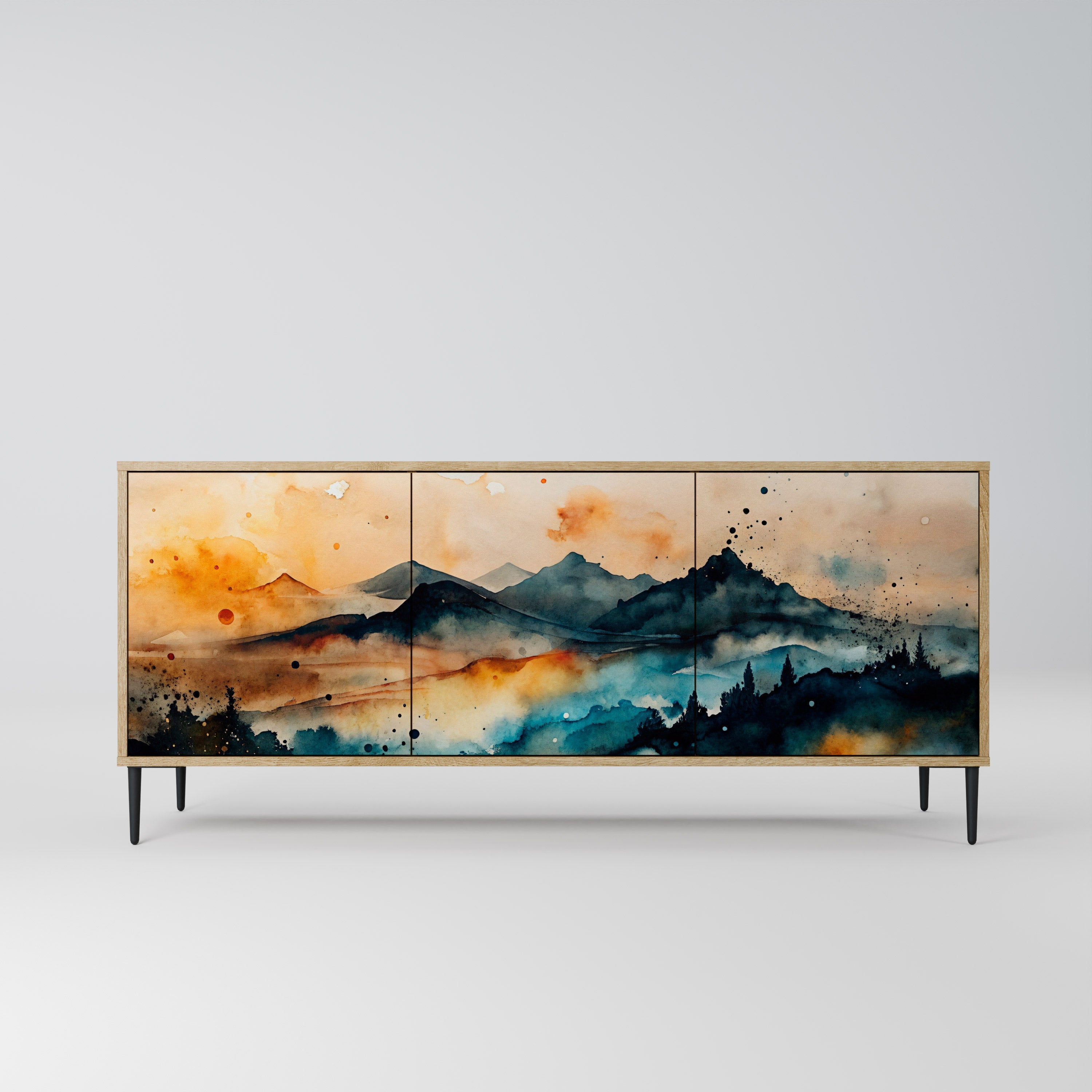 OMINOUS MOUNTAINS Sideboard mit 3 Türen in Eichenoptik