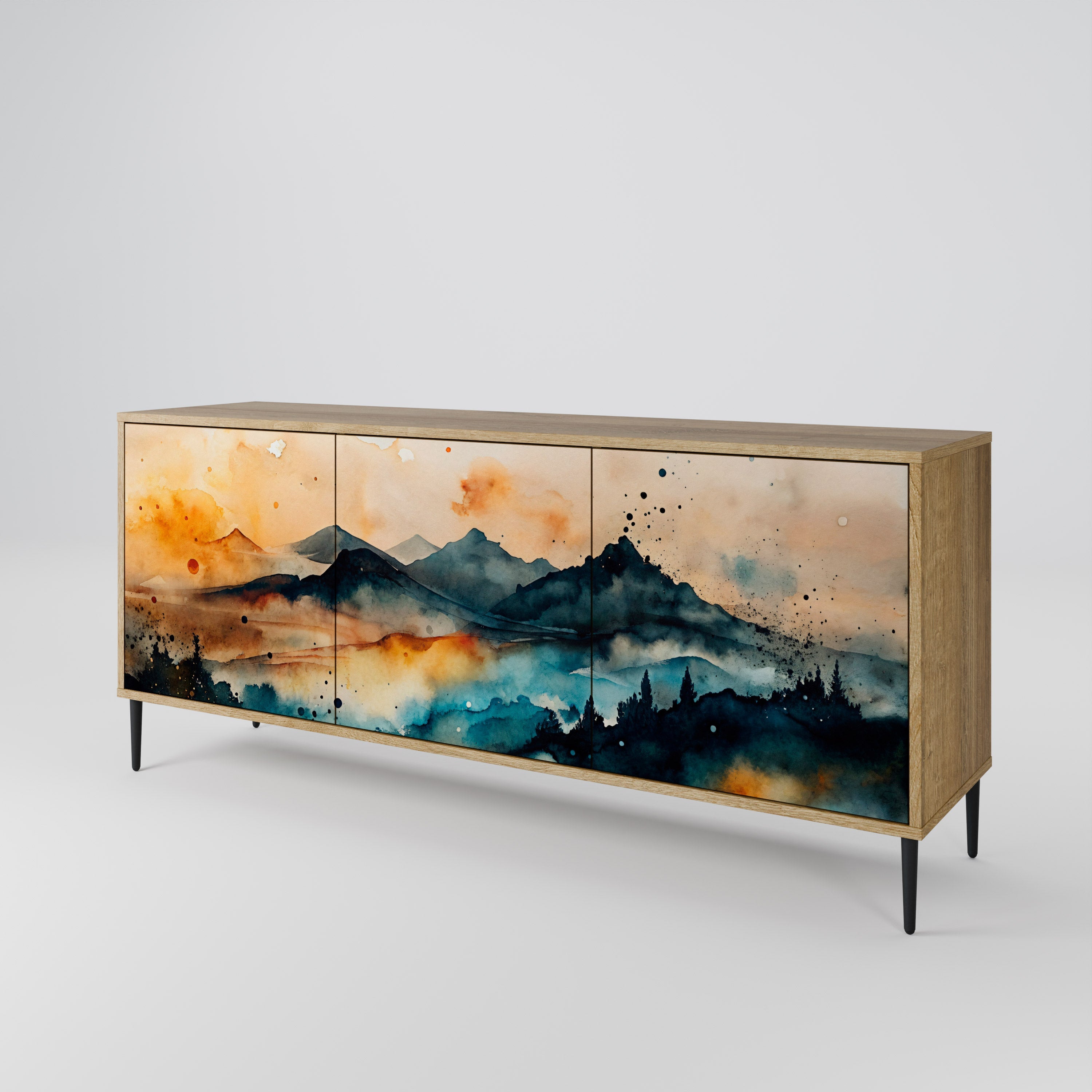 OMINOUS MOUNTAINS Sideboard mit 3 Türen in Eichenoptik