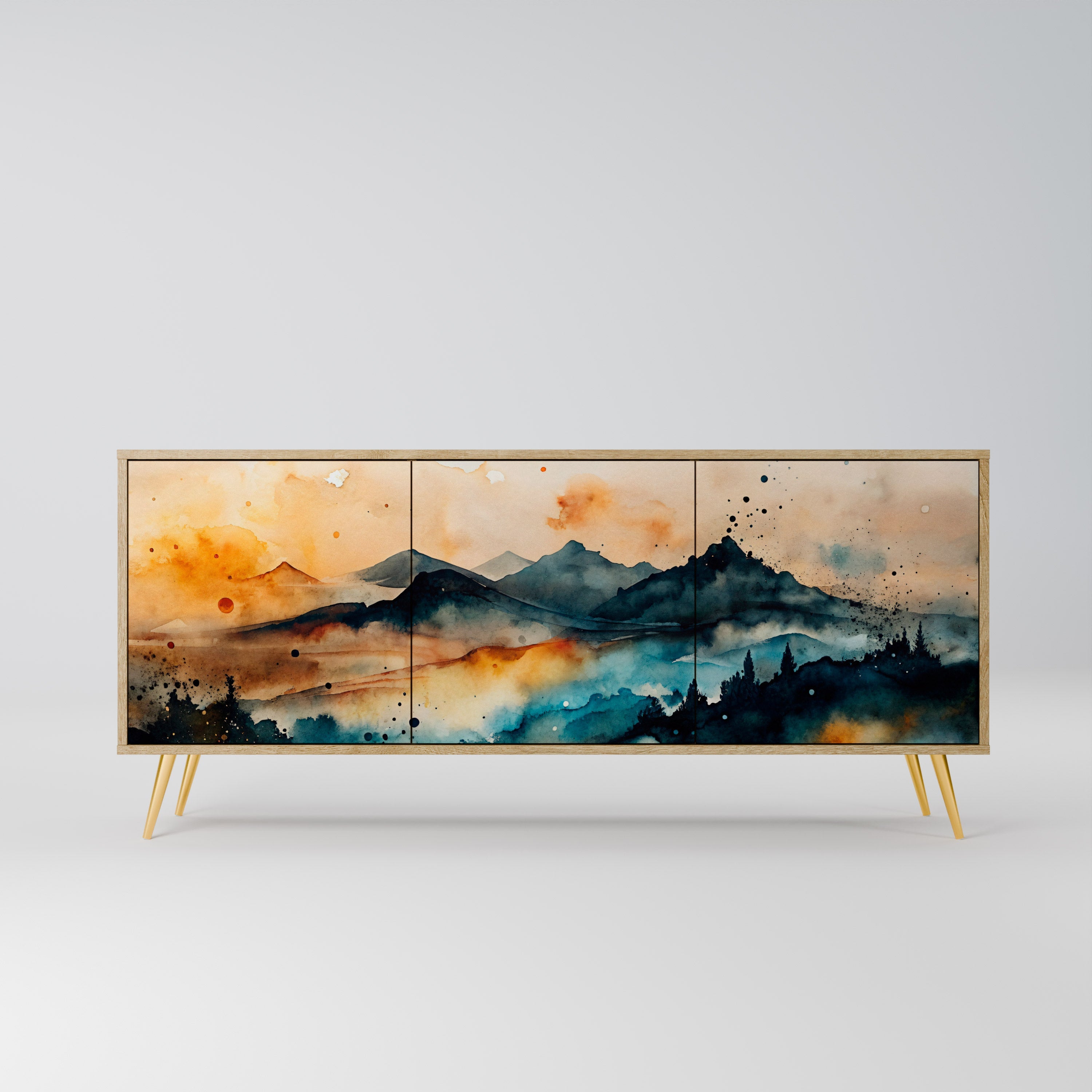 OMINOUS MOUNTAINS Sideboard mit 3 Türen in Eichenoptik