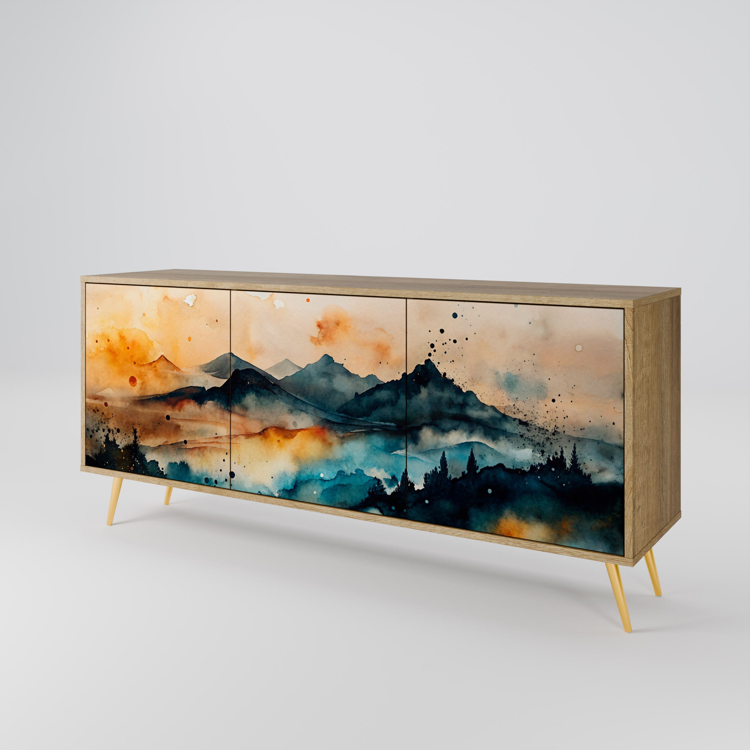 OMINOUS MOUNTAINS Sideboard mit 3 Türen in Eichenoptik