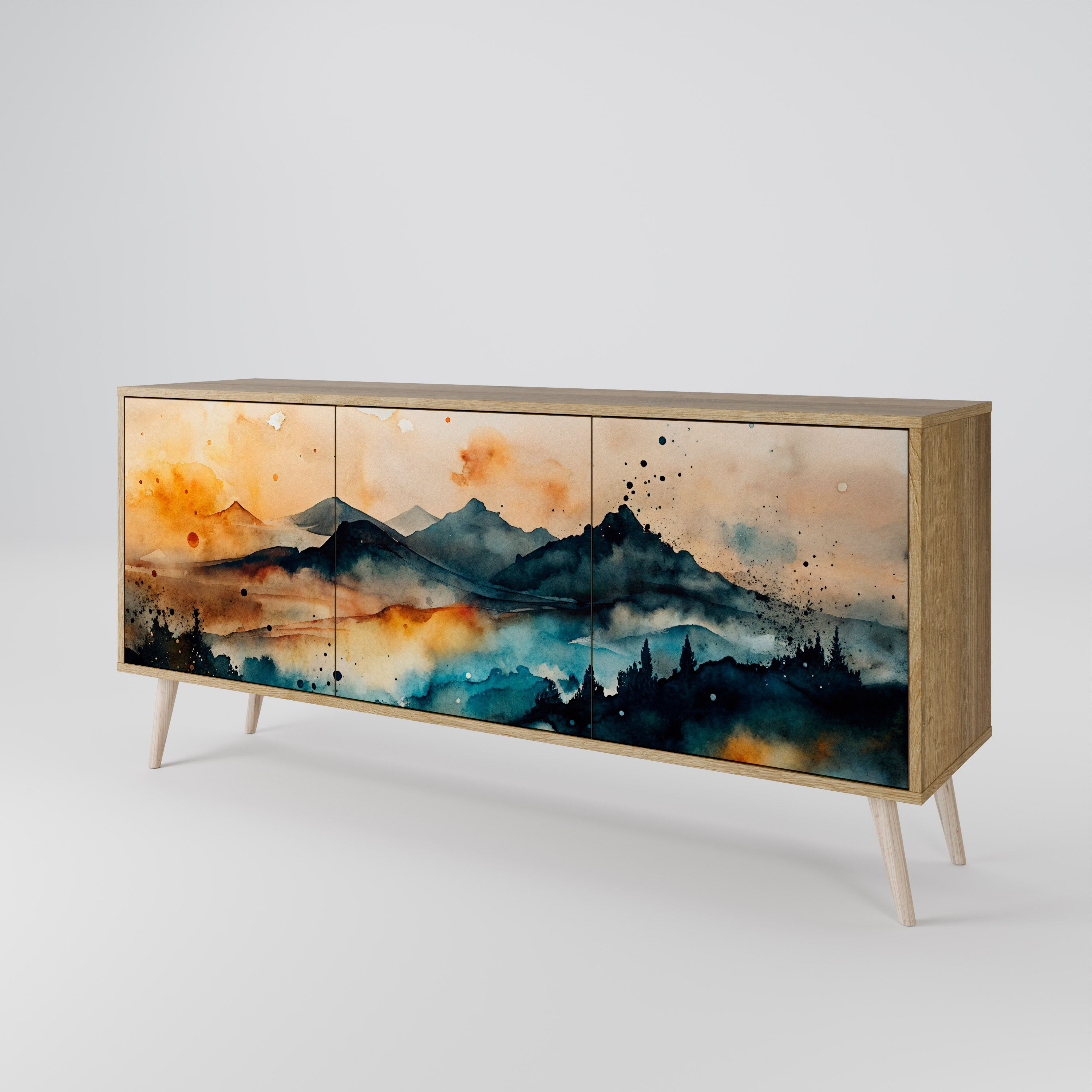 OMINOUS MOUNTAINS Sideboard mit 3 Türen in Eichenoptik
