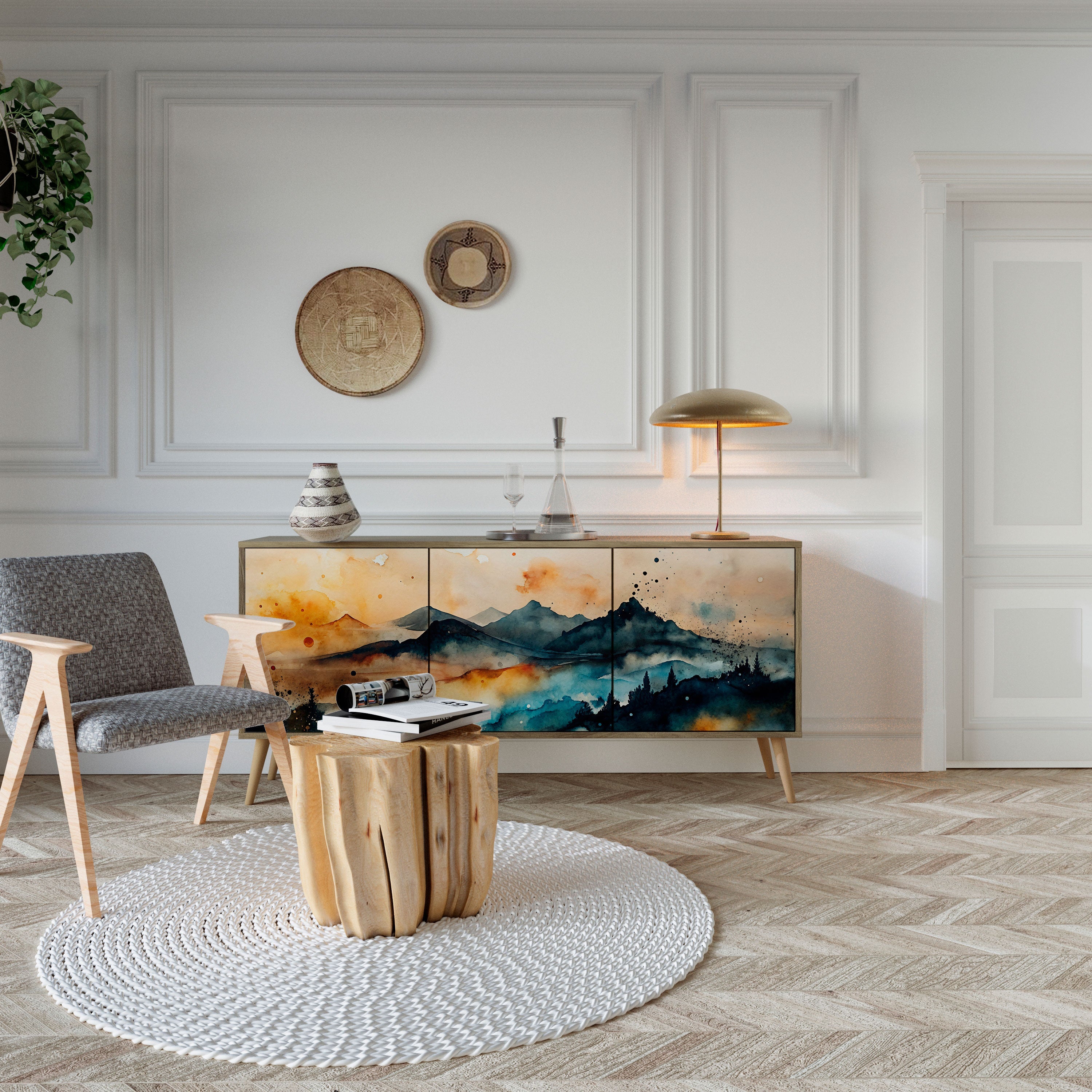 OMINOUS MOUNTAINS Sideboard mit 3 Türen in Eichenoptik