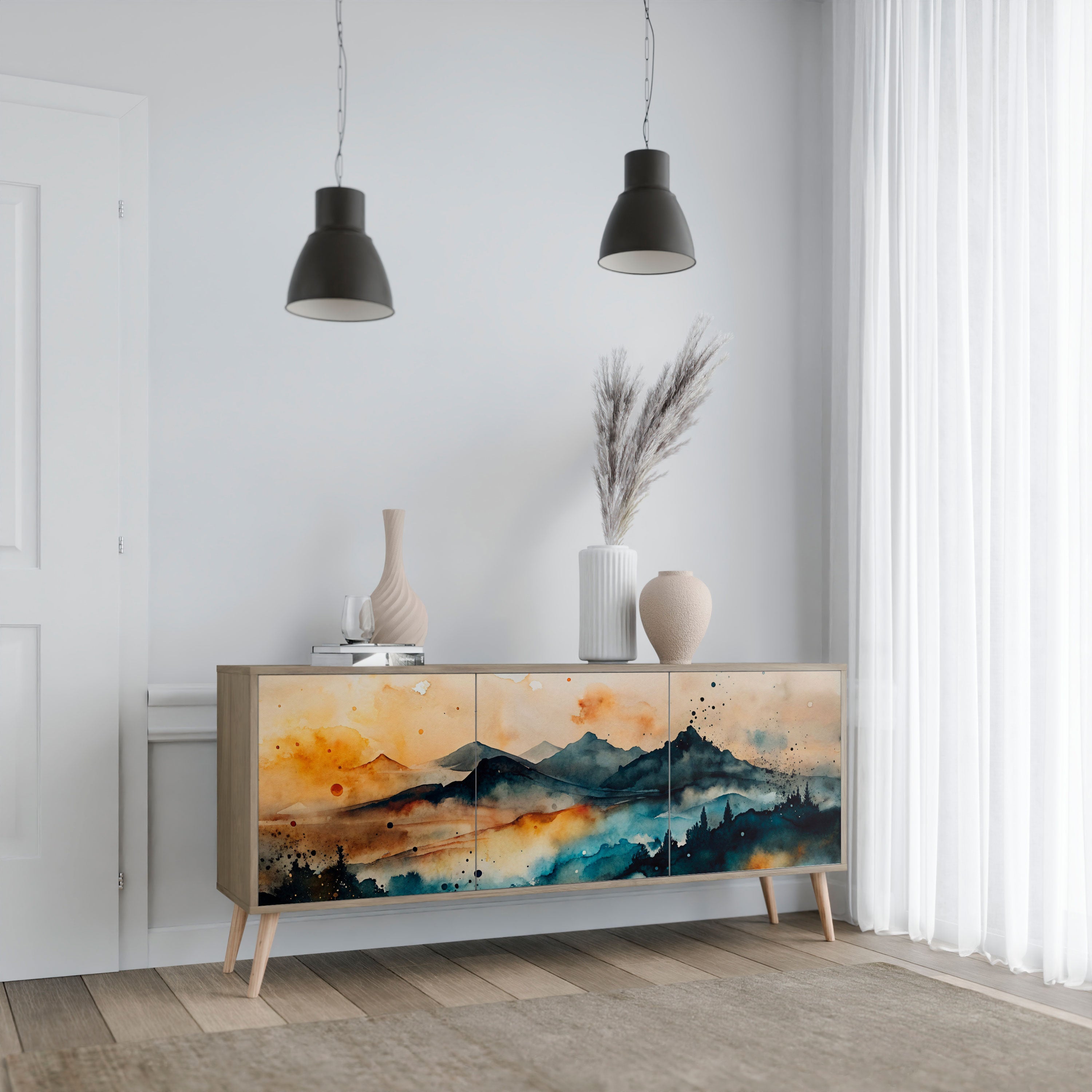 OMINOUS MOUNTAINS Sideboard mit 3 Türen in Eichenoptik